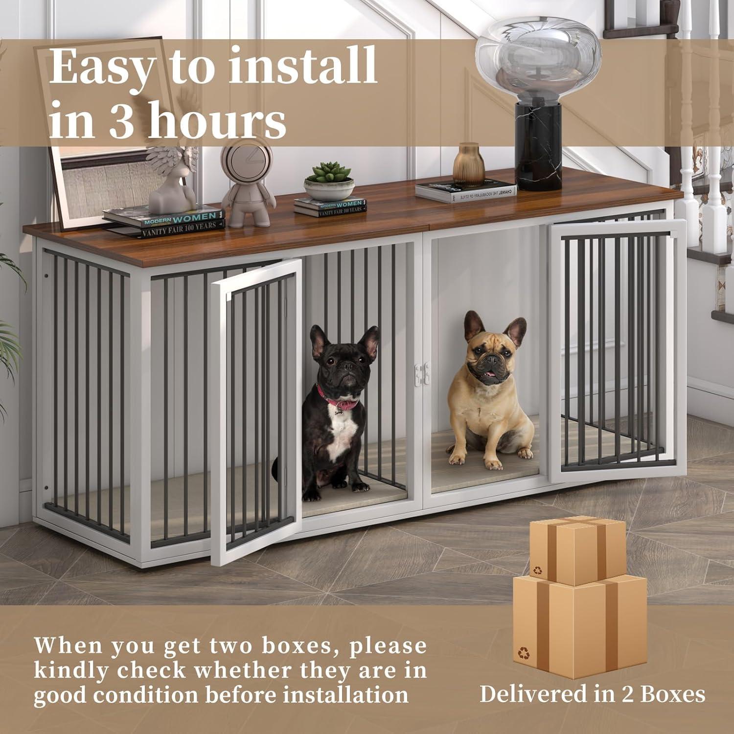 Tucker Murphy Pet™ Large Dog Crate Furniture for 2 Dogs, 71.6'' Steel Frame Dog Crate with Double Doors, Heavy Sturdy Dog Kennel