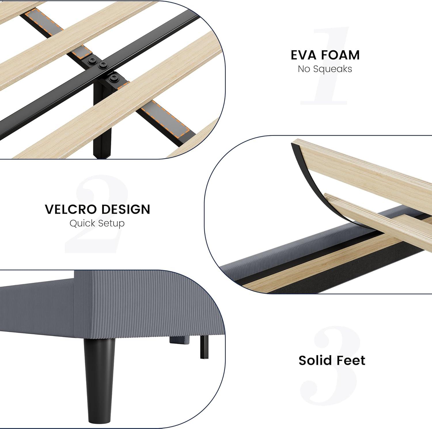 Ebern Designs Upholstered Bed Frame with Wingback Headboard, Luxurious Velvet Upholstery Platform Bed, Wooden Slat Support - Box Spring Optional,Easy Assembly