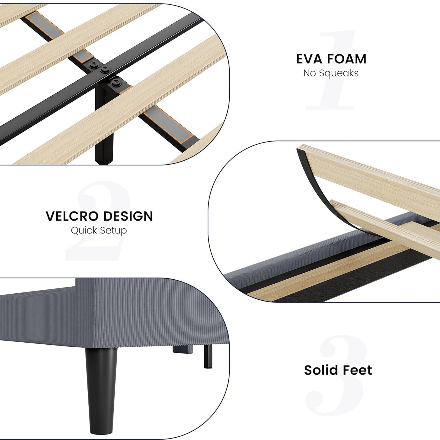 Ebern Designs Upholstered Bed Frame with Wingback Headboard, Luxurious Velvet Upholstery Platform Bed, Wooden Slat Support - Box Spring Optional,Easy Assembly