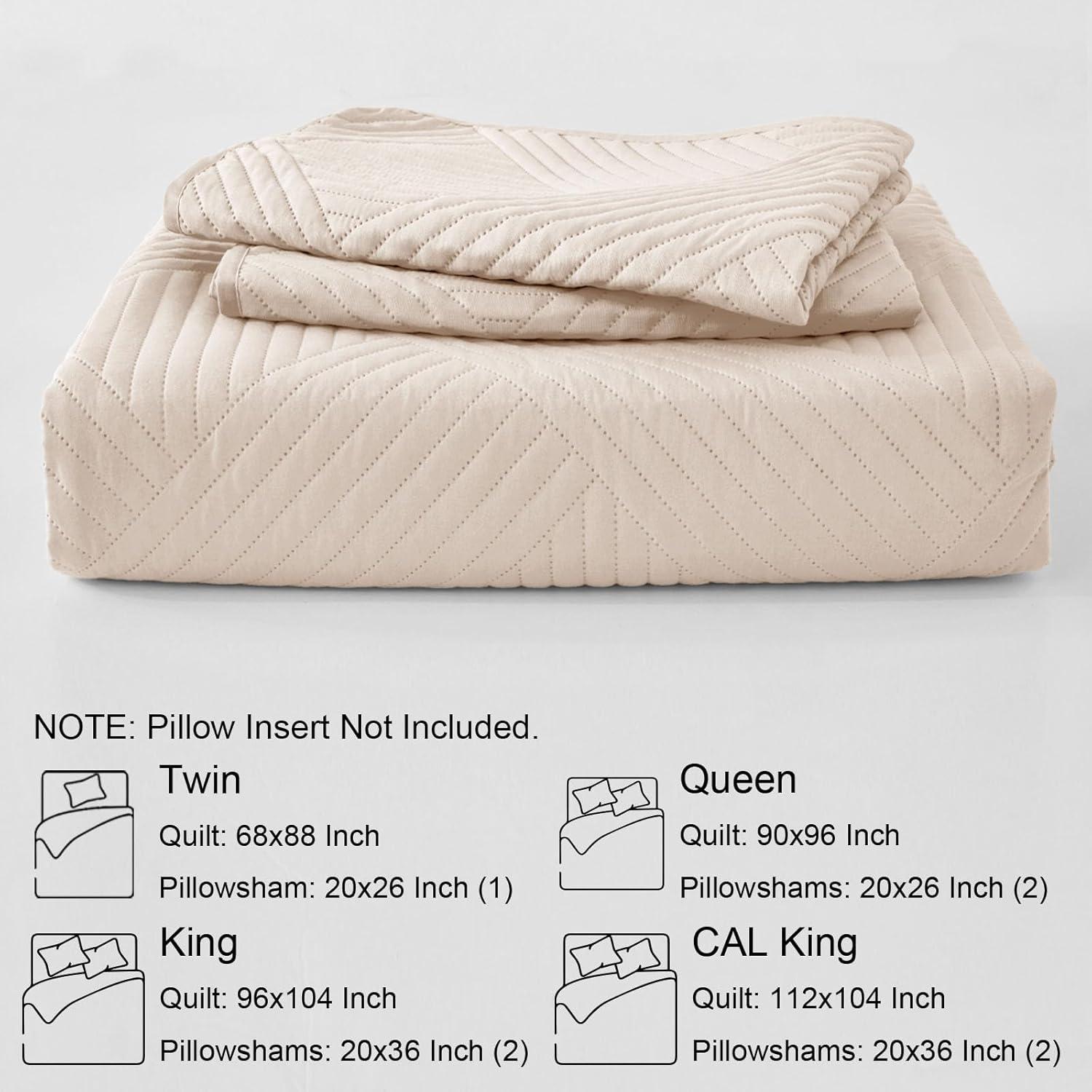 Whale Flotilla 3-Piece Brich Beige Embossed Quilt Bedding Sets, King