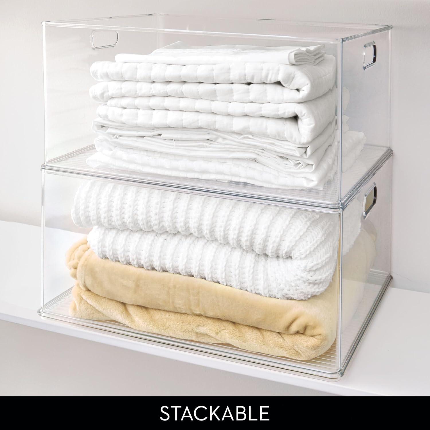 iDesign Plastic Stackable Storage Bin, 18" L X 13.91" W X 8.5" H, Clear