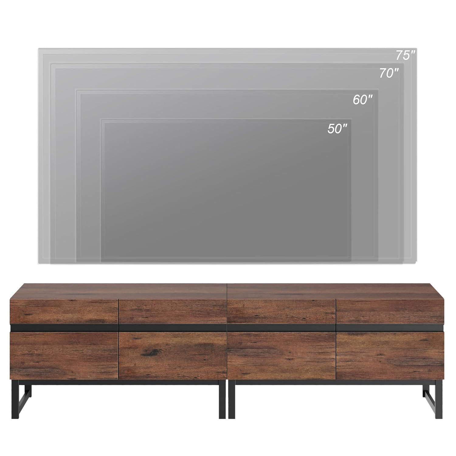 WAMPAT Modern TV Stand for TVs up to 75 inch, 2 in 1 Entertainment Center TV Console with Storage Cabinets and Metal Base,Media Console for Living Room,Brown