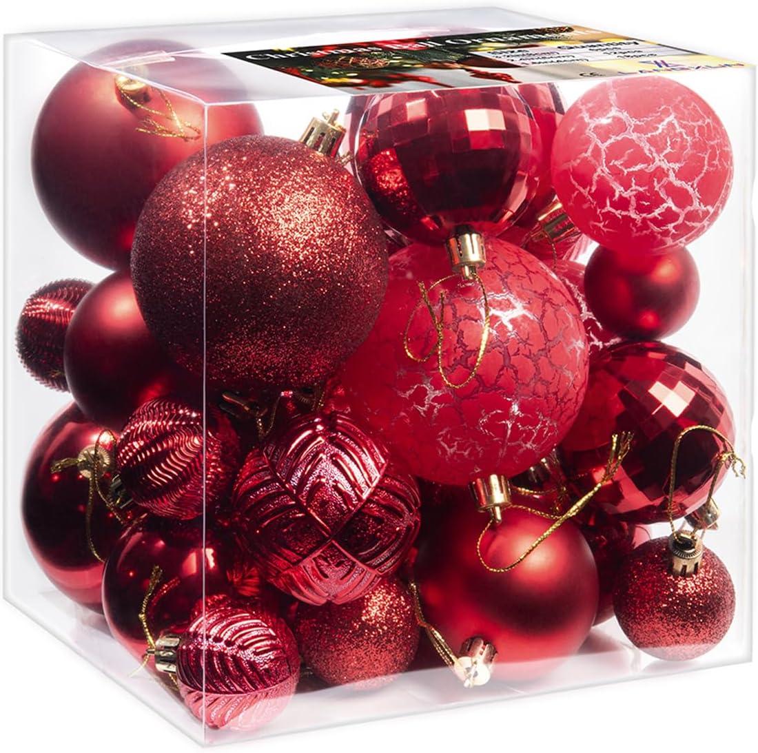 Wine Red Shatterproof Plastic Christmas Ball Ornaments Set