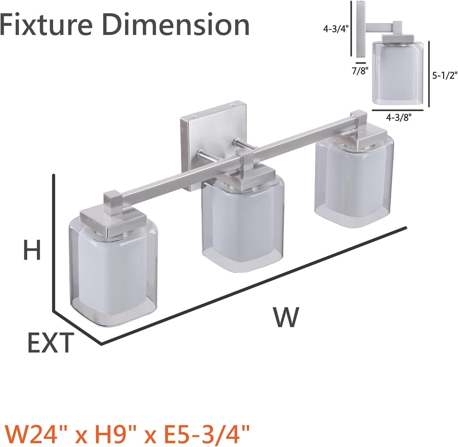 Aspen Creative 62327, Bathroom Vanity 3 Lights Fixture 24"W x 9"H x 5-3/4"E. Satin Nickel Finish, Bulb Not Included