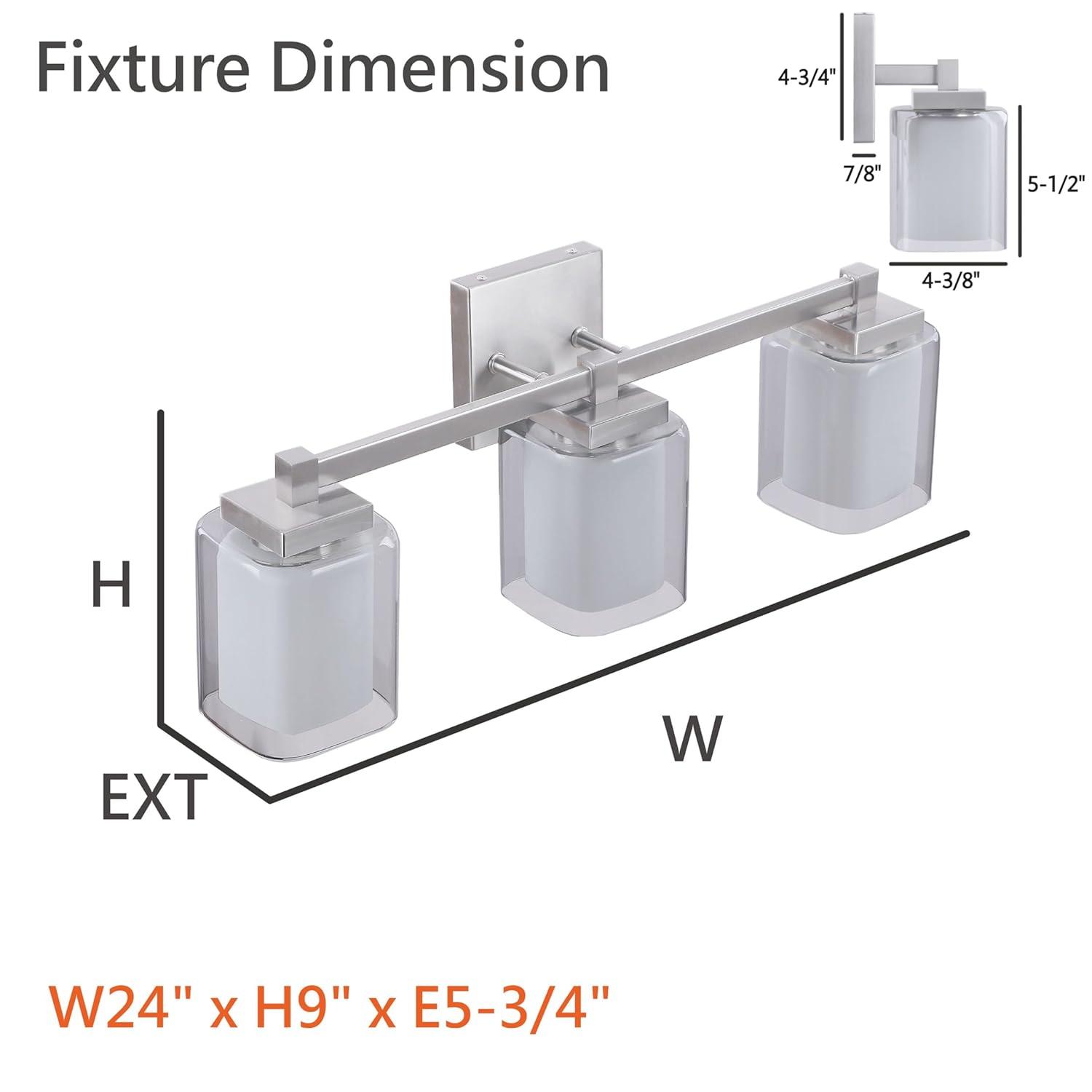 Aspen Creative 62327, Bathroom Vanity 3 Lights Fixture 24"W x 9"H x 5-3/4"E. Satin Nickel Finish, Bulb Not Included