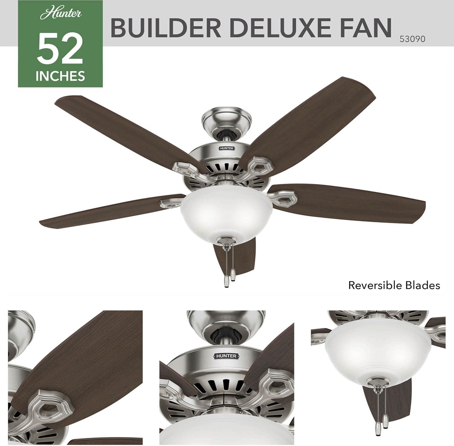 52" Builder Deluxe 5 - Blade Standard Ceiling Fan with Pull Chain and Light Kit Included