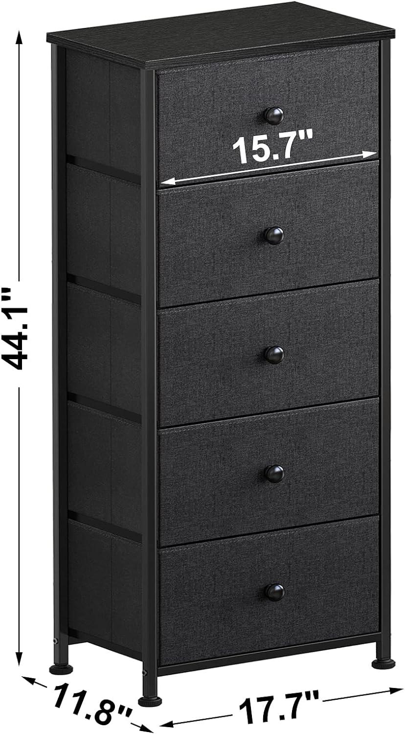 Black Vertical 5-Drawer Fabric and Steel Dresser