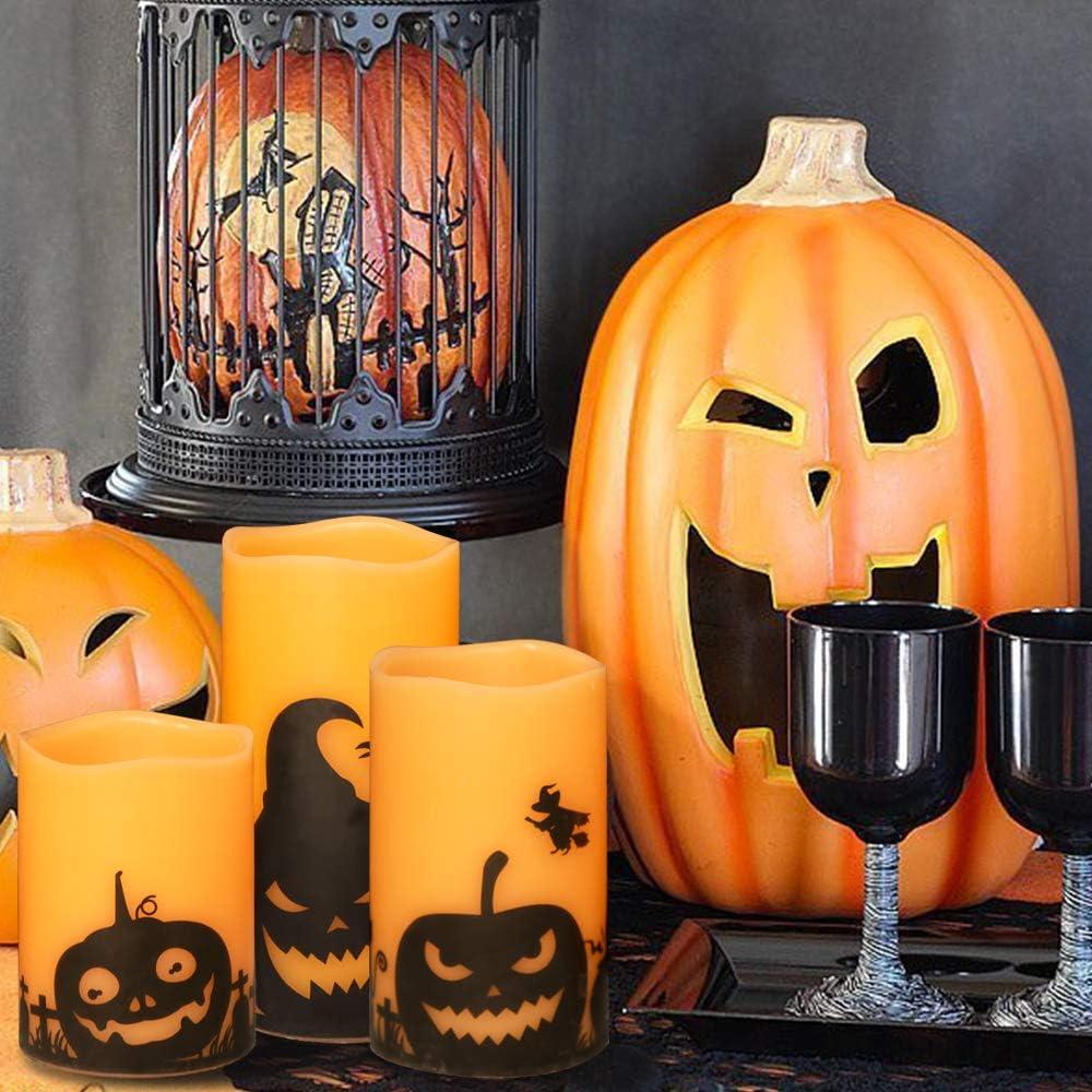 Set of 3 Yellow Flameless Halloween Pumpkin LED Candles