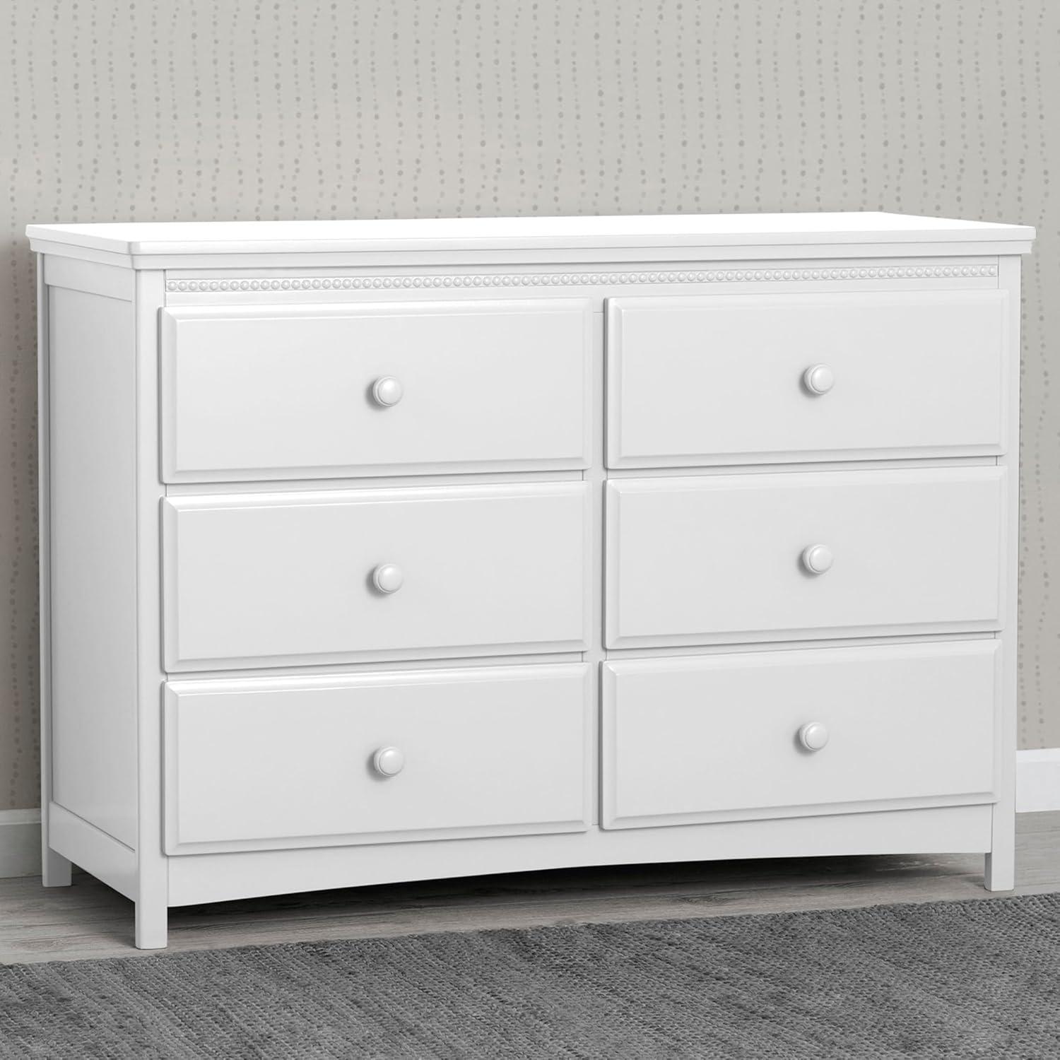 Bianca White 6-Drawer Nursery Dresser with Interlocking Drawers