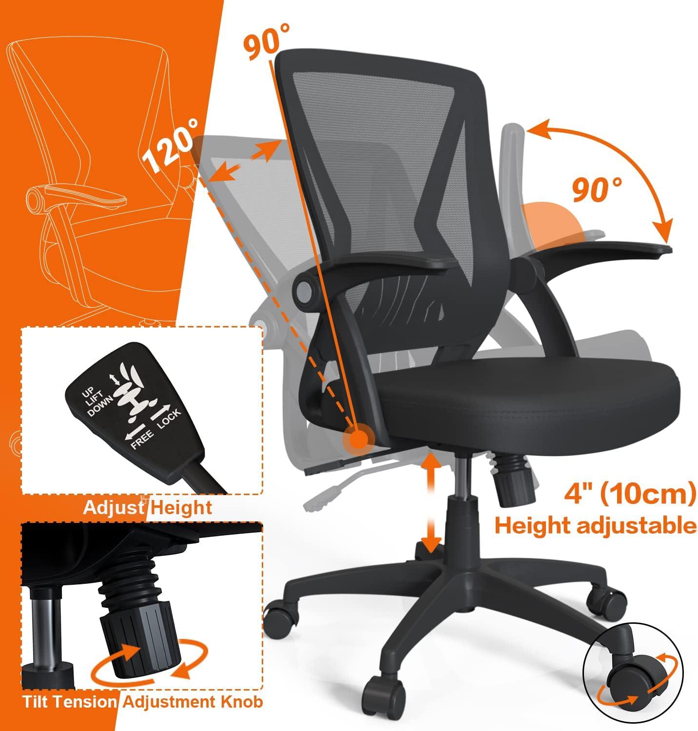 Ergonomic Black Mesh Swivel Task Chair with Adjustable Arms