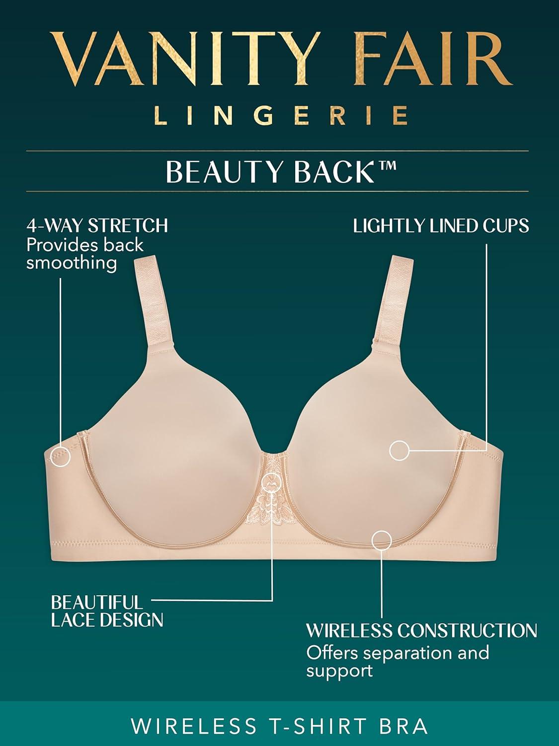 Vanity Fair Lingerie Women's Beauty Back Full Figure Smoothing Wireless Bra, Style 71380