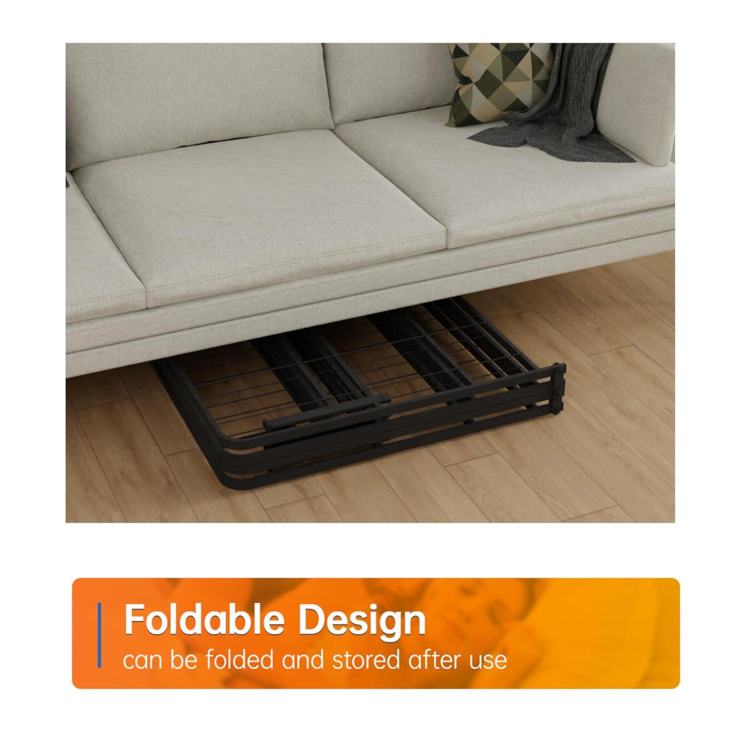 24/7 Shop at Home Aiso 14 Inch Metal Foldable Bed Frame Full Size, No Box Spring Required, Heavy Duty Bedframe with Storage Space Underneath, Sturdy and Non-Slip Slats Platform, Easy Assembly, Black