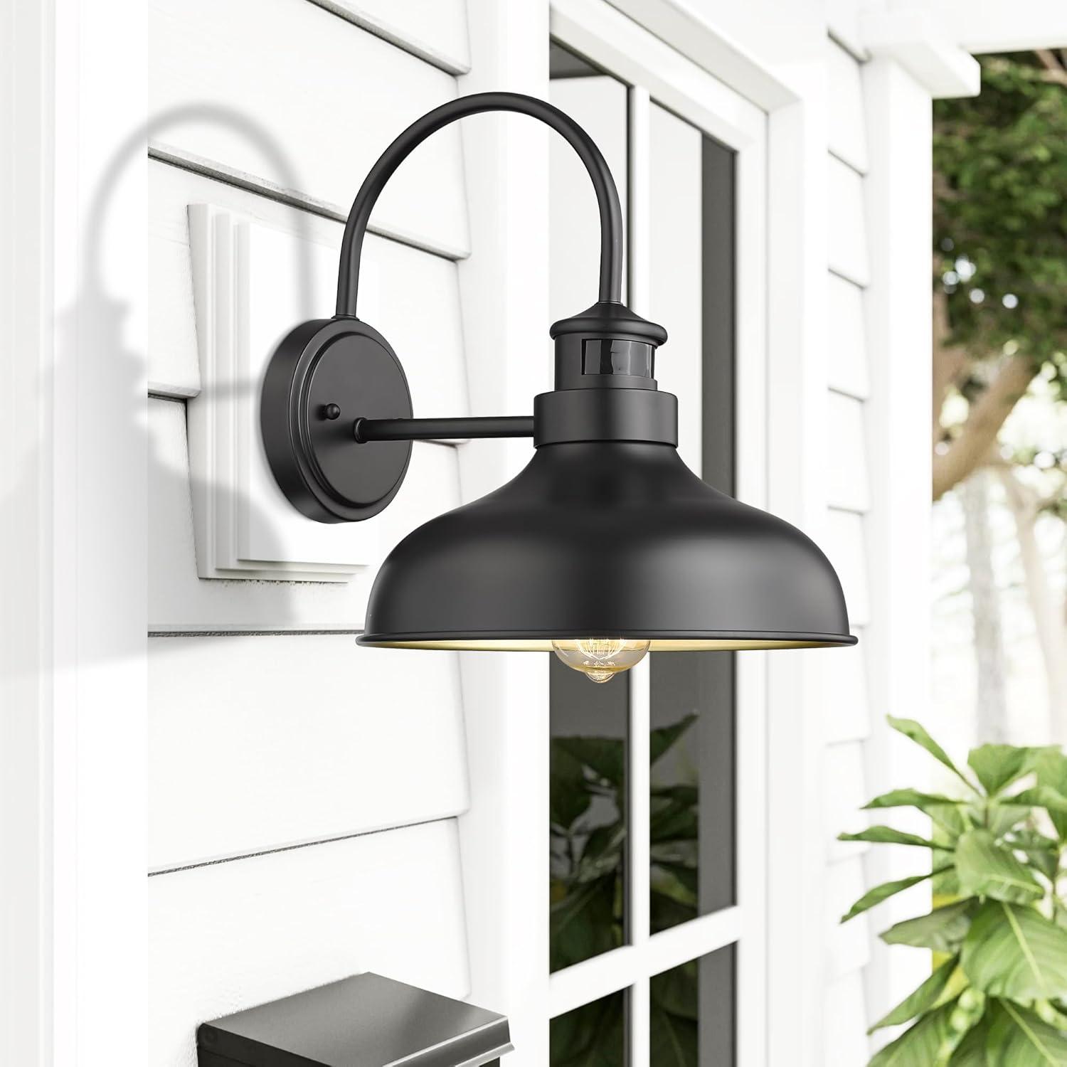 Bestshared Motion Sensor Farmhouse Wall Lights, Dusk to Dawn Wall Sconce, Exterior Wall Lighting Fixture, Outdoor Barn Lights, Porch Gooseneck Wall Mounted Light (1 Pack)