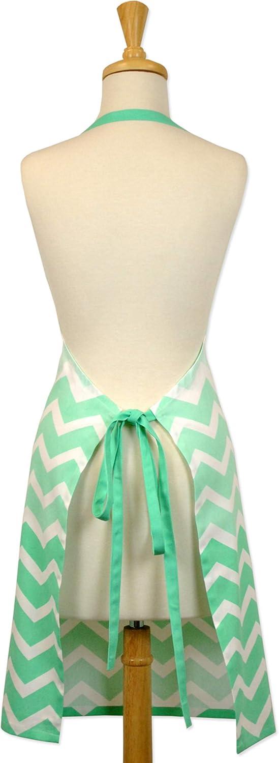 Aqua and White Cotton Chevron Kitchen Apron