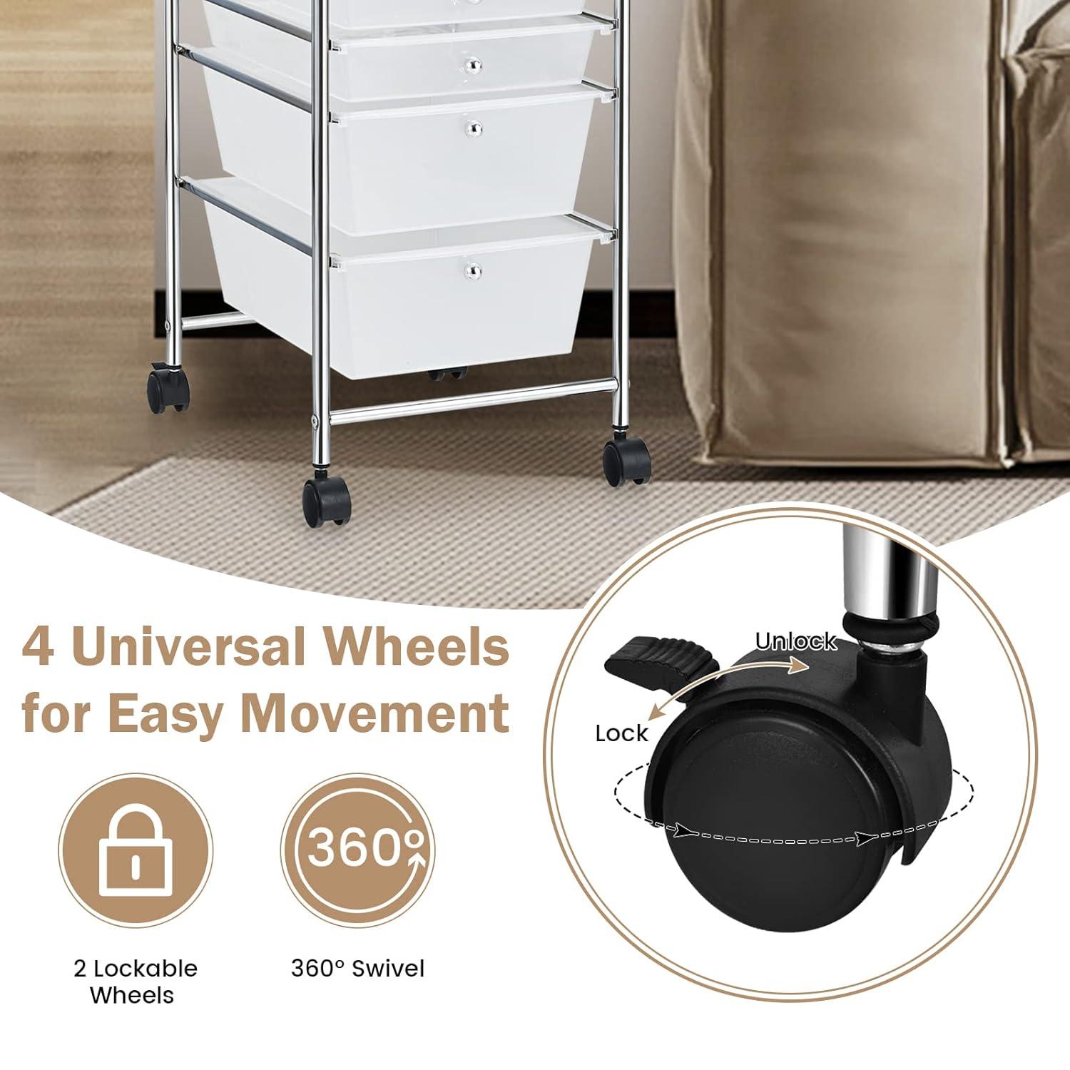 Clear 6-Drawer Rolling Storage Cart with Chrome Frame