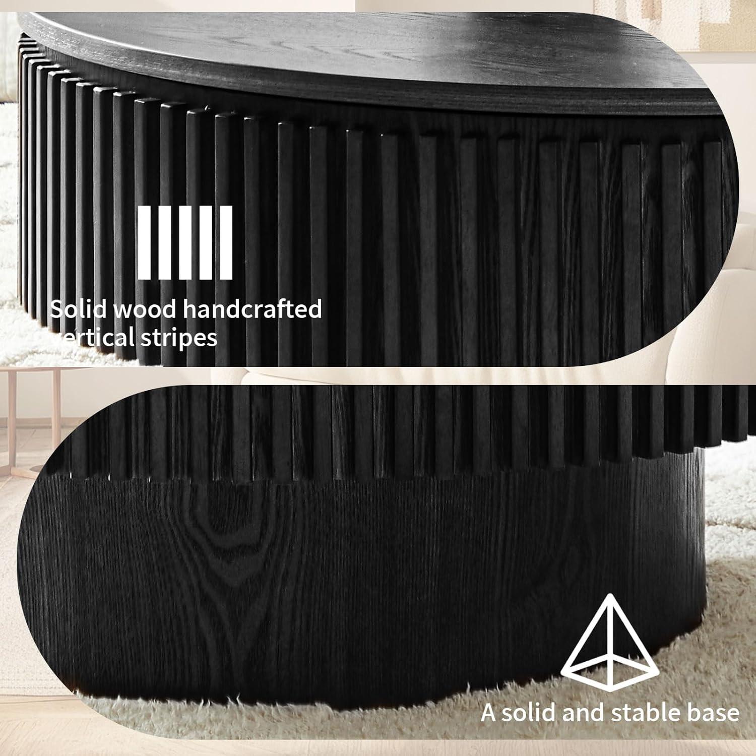 Round Coffee Table with Storage, Modern Wooden Coffee Table with Solid Wood Veneered, 31.5" Small Circle Center Table,Tea Table for Living Room,Home Small Space,Black