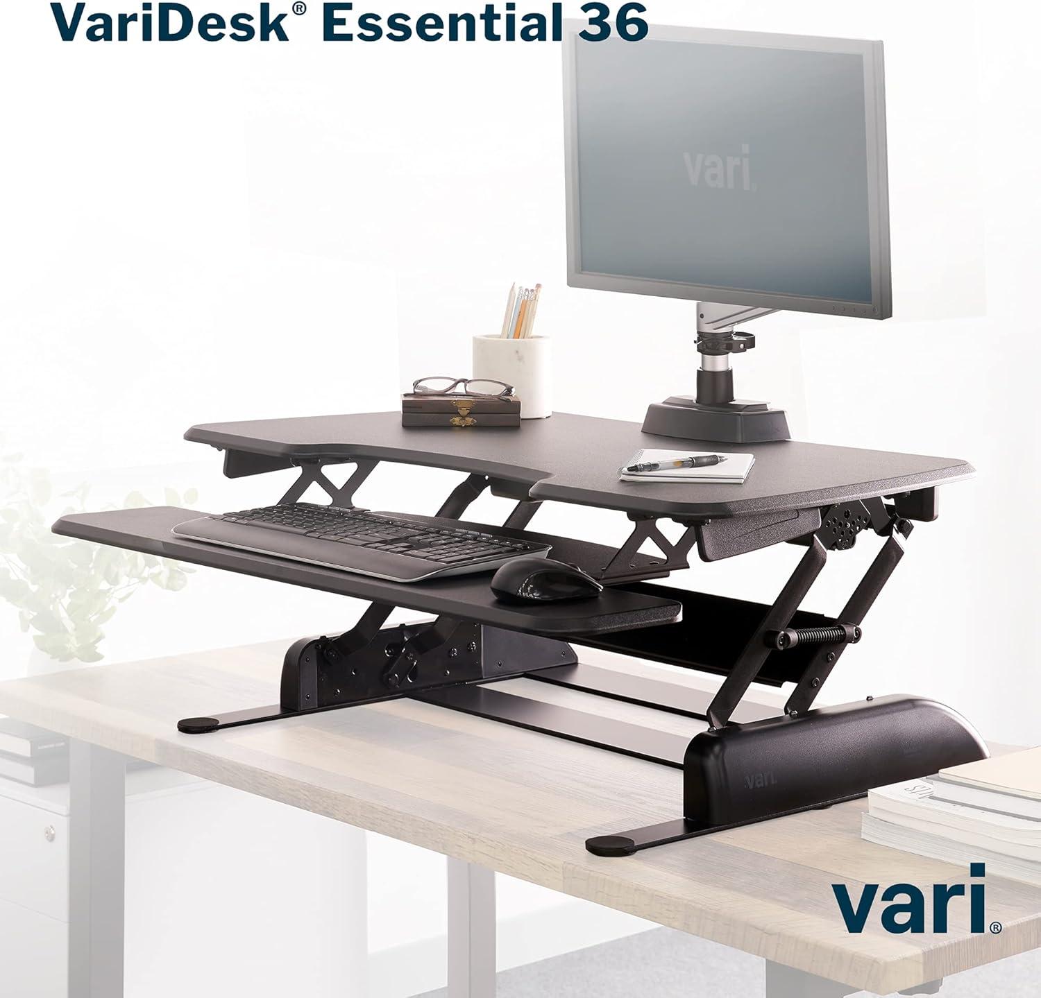 Vari 36" VariDesk Essential Two-Tier Height Adjustable Standing Desk Converter & Monitor Riser, Black