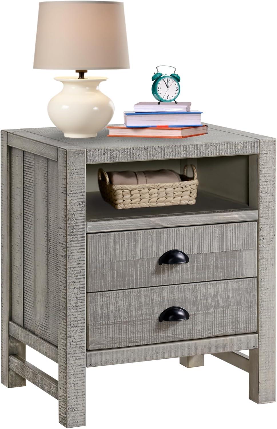 Windsor 2-Drawer Wood Nightstand for Kids Bedroom - Rustic Painted Finish, Metal Glides, Open Shelf Storage, Pine Wood Construction, 22 in. W x 17 in. D x 25 in. H, Distressed Look