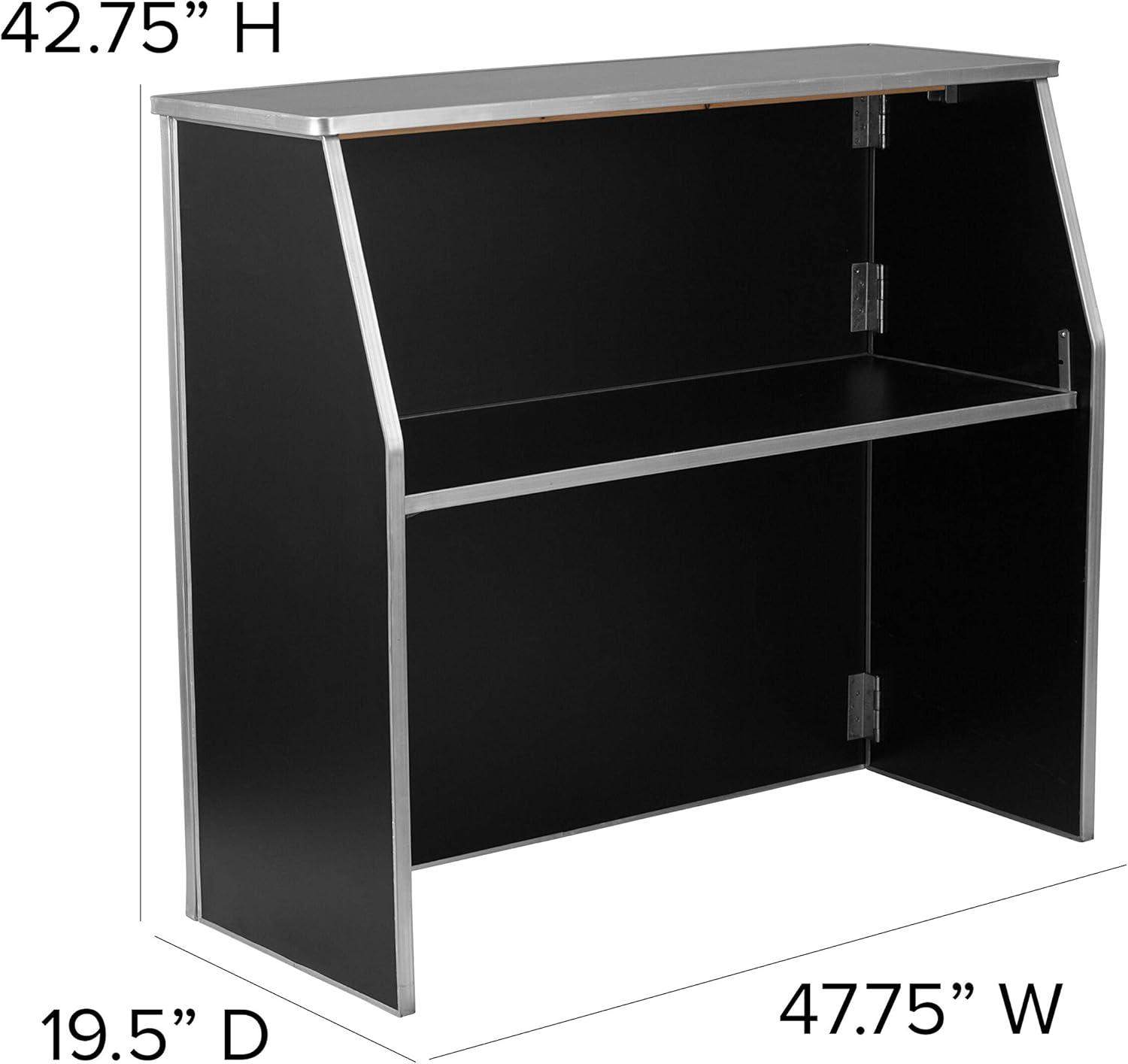 Flash Furniture Amara 4' Folding Portable Event Bar with Top and Middle Shelves, Black Laminate