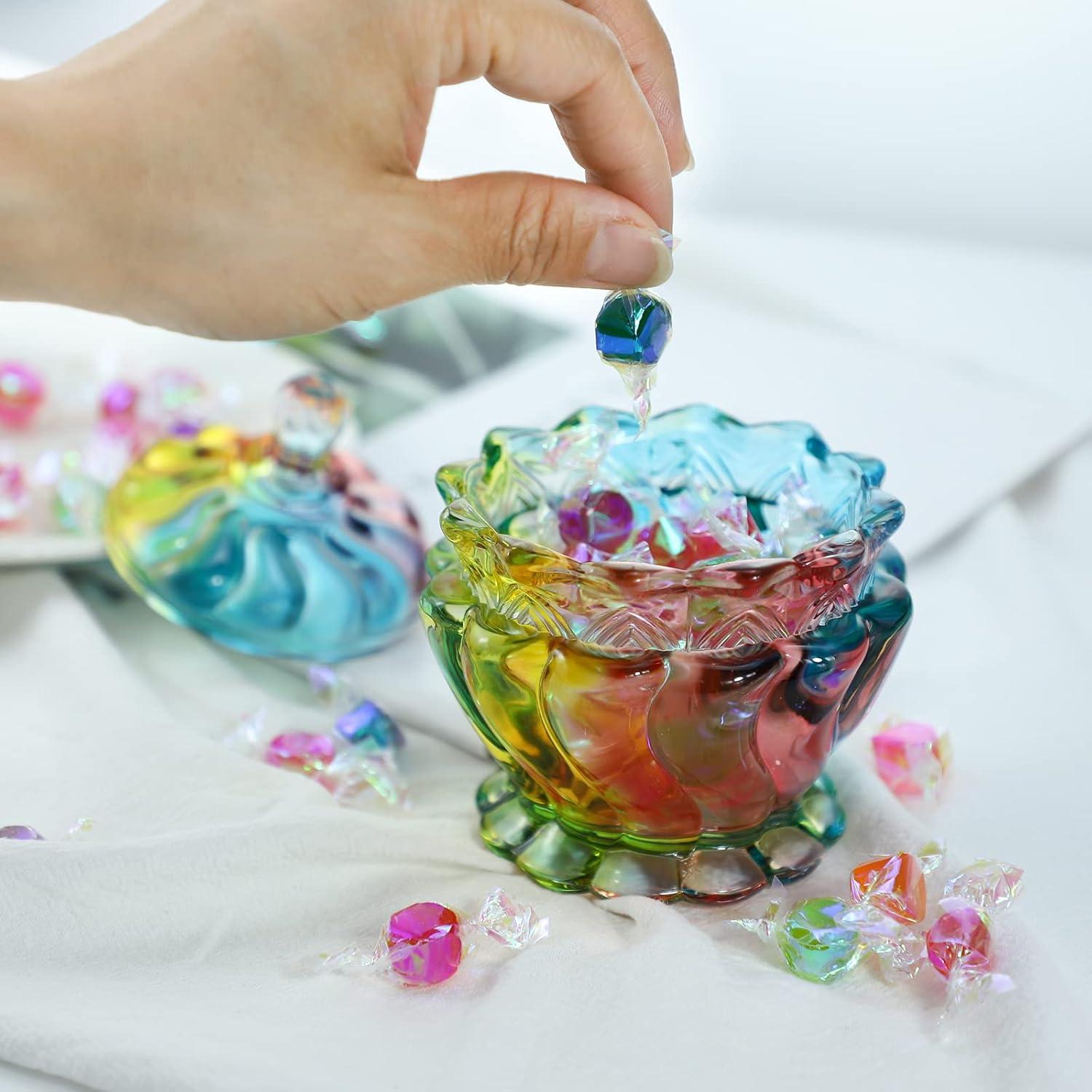 Royal Embossed Clear Glass Apothecary Jar With Lids, Candy Jar Containers Wedding Candy Buffet Jars Crystal Jewelry Box Food Jar 7oz