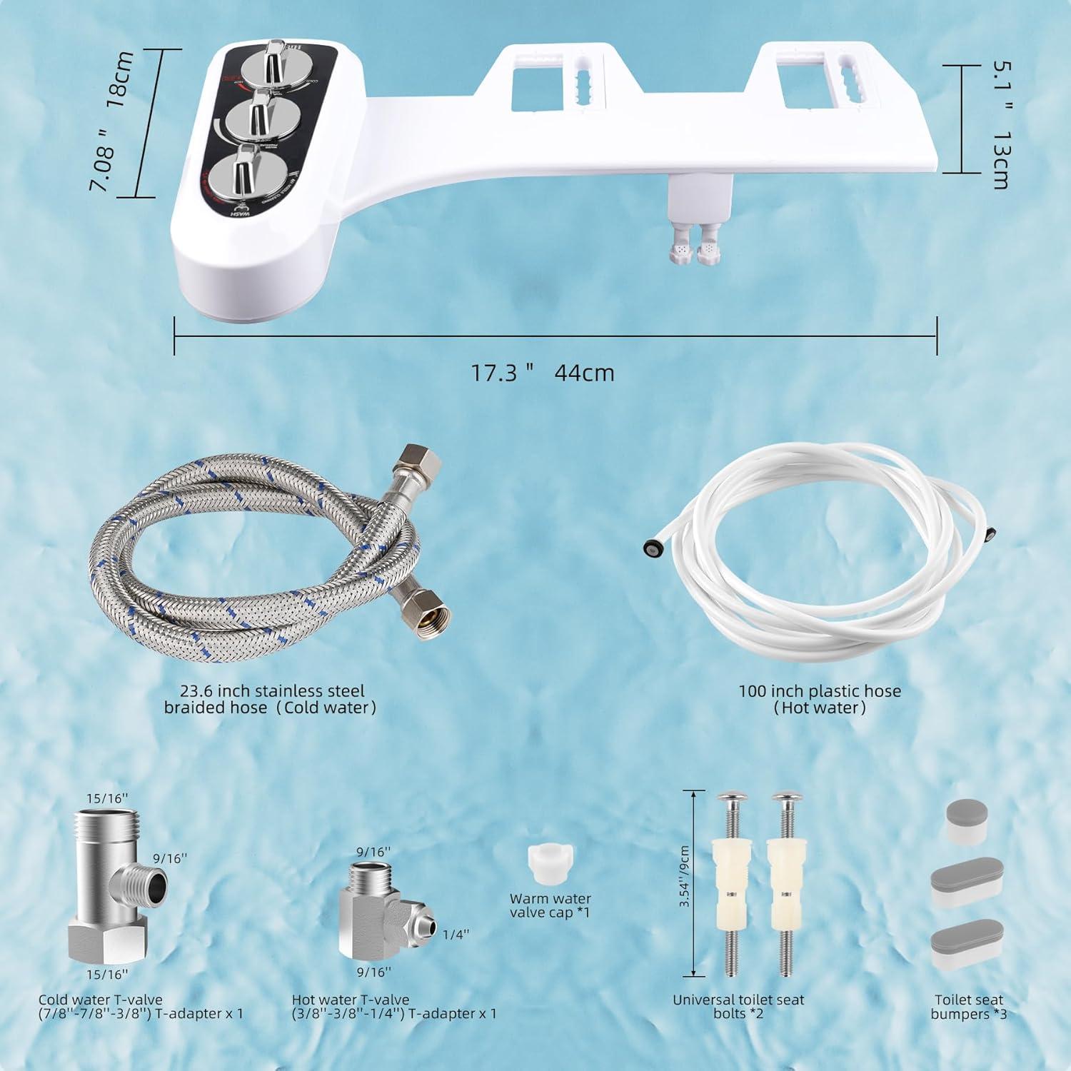 White Non-Electric Bidet Attachment with Dual Nozzle