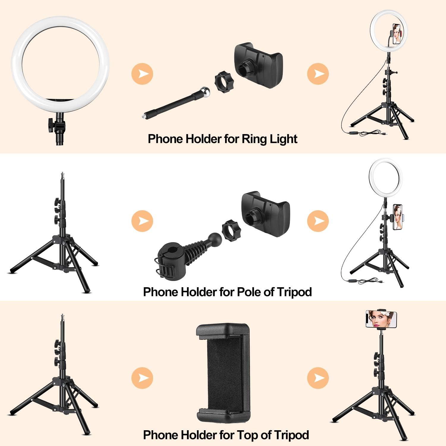 Rovtop 10-Inch LED Ring Light with Adjustable Tripod Stand