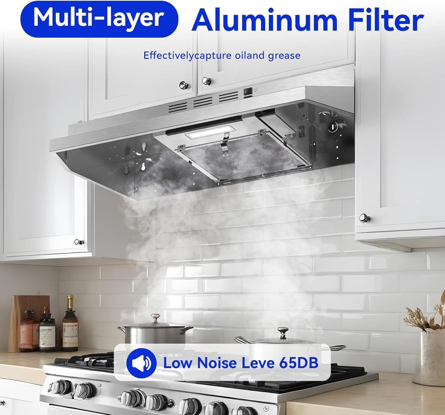 30 in. 900 CFM Convertible Wall Mount Range Hood in Stainless Steel with LED Lights, Carbon Filters and Touch, Gesture