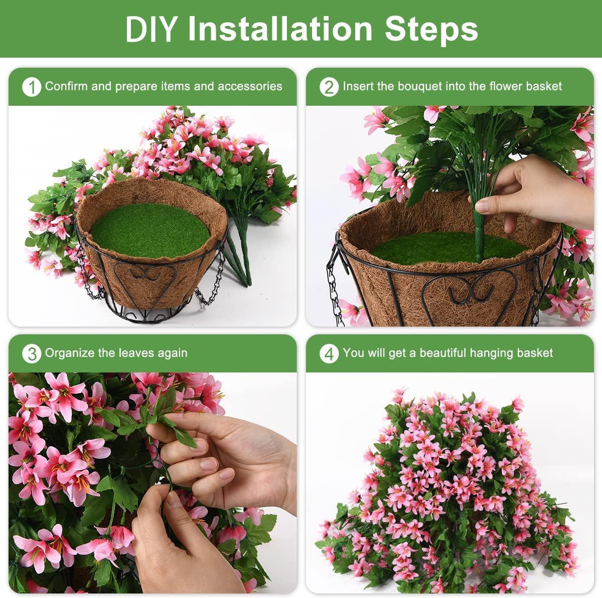 INQCMY Artificial Fake Hanging Flowers Plants with Basket for Outdoor Fall Decoration,Faux Silk Mixed Daisy in Planter UV Resistant Realistic for Porch Home Patio Garden Balcony Yard Autumn Decor