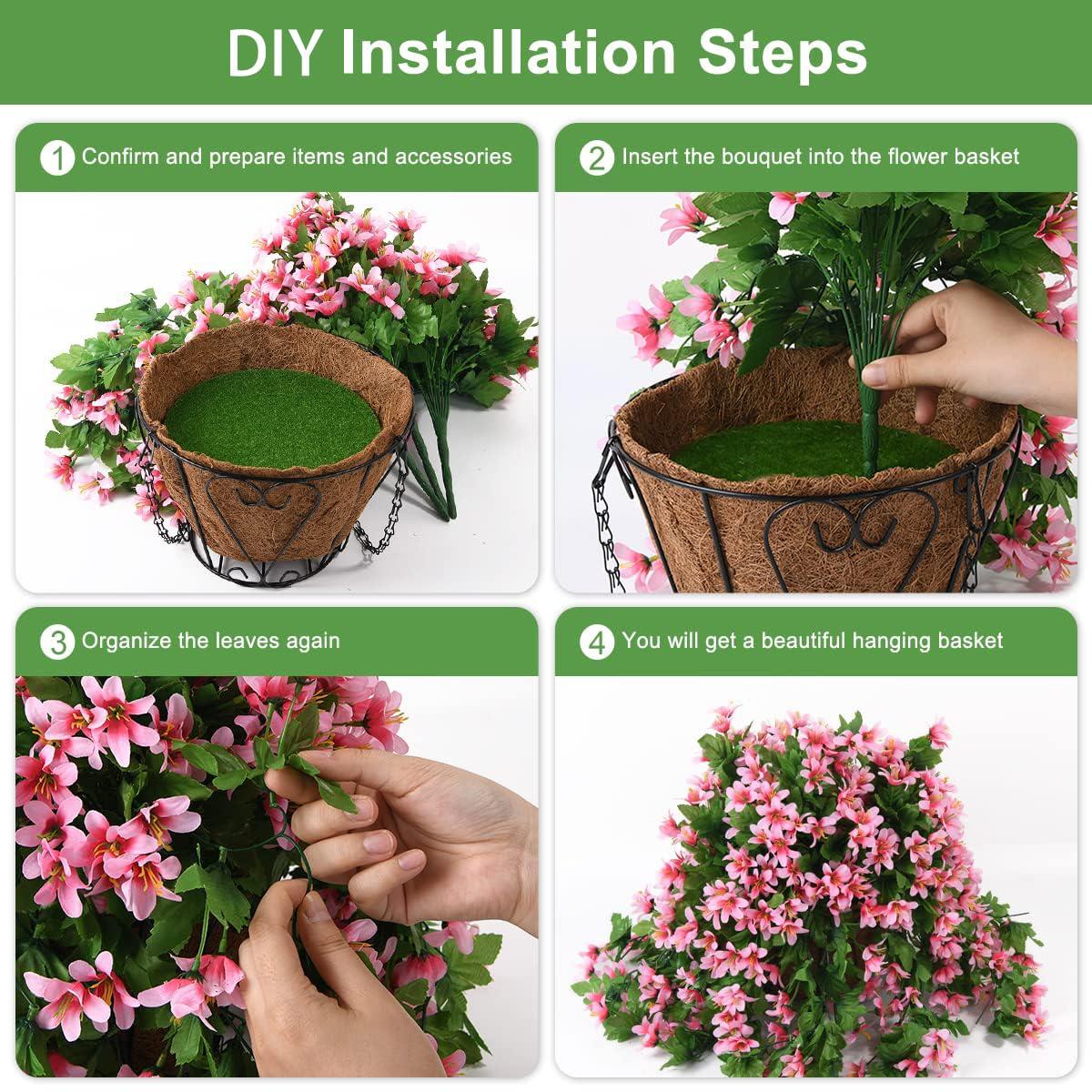 INQCMY Artificial Fake Hanging Flowers Plants with Basket for Outdoor Fall Decoration,Faux Silk Mixed Daisy in Planter UV Resistant Realistic for Porch Home Patio Garden Balcony Yard Autumn Decor