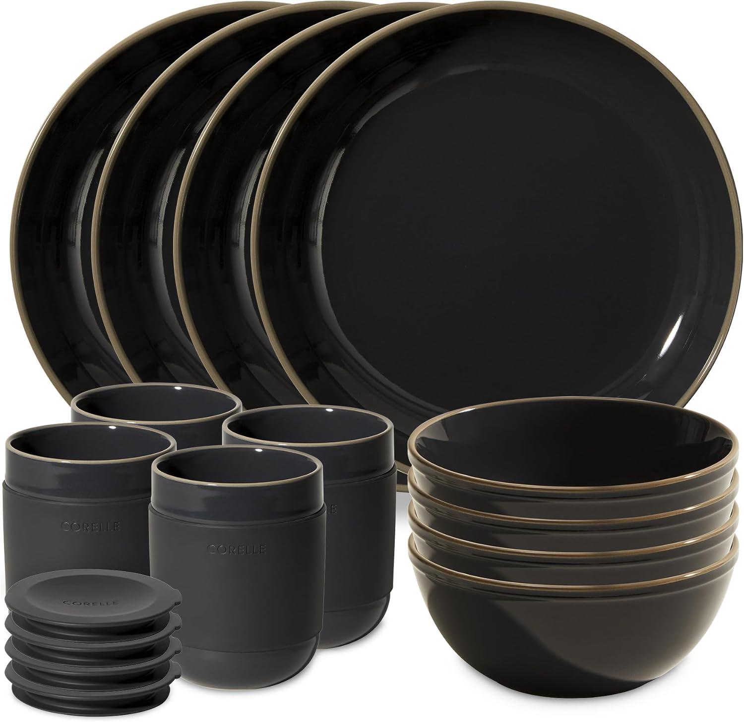 Black Glazed Ceramic 12-Piece Round Dinnerware Set