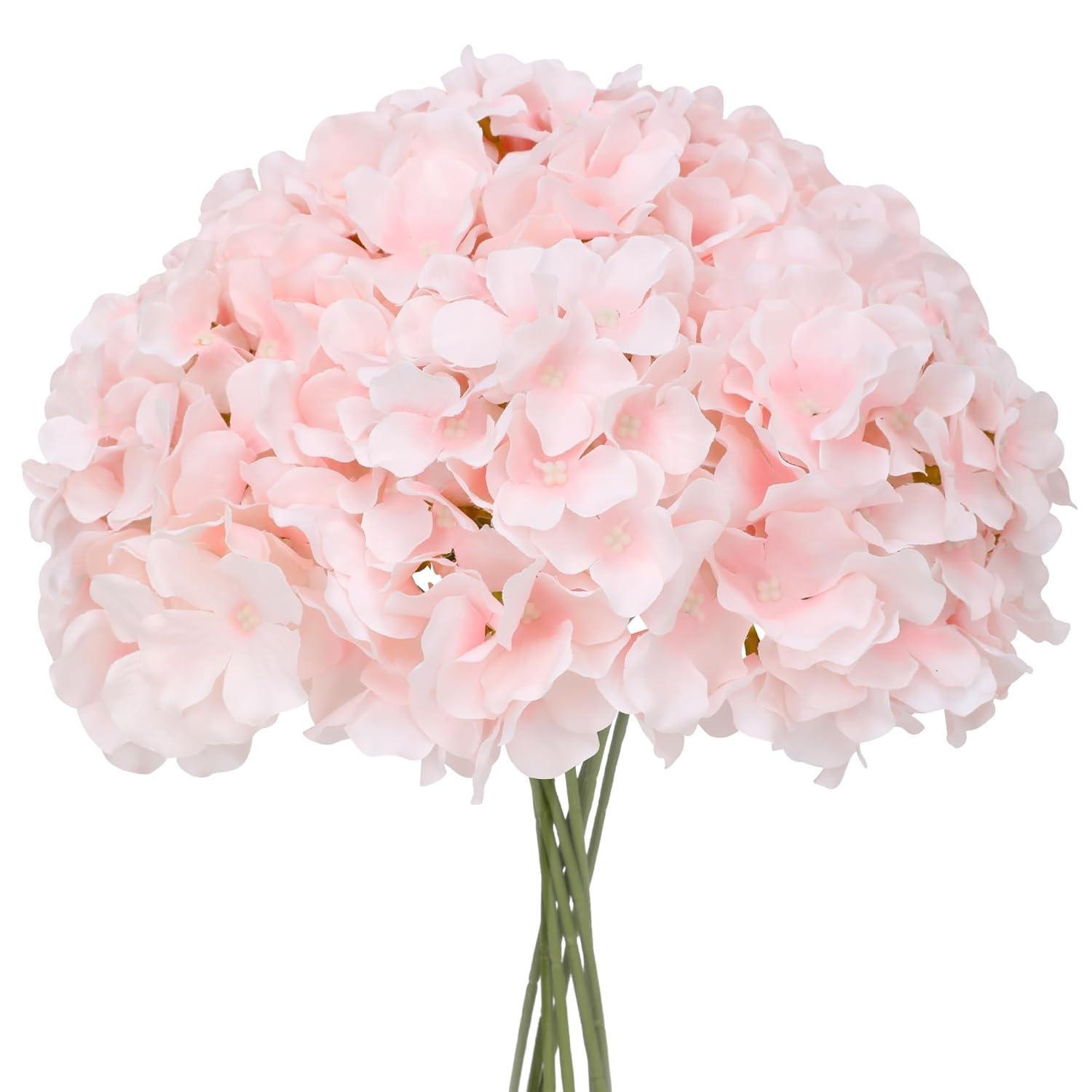 TITOUMI Hydrangea Silk Flowers Heads Blush Pack of 10 Full Hydrangea Flowers Artificial with Stems for Wedding Home Party Shop Baby Shower Décor