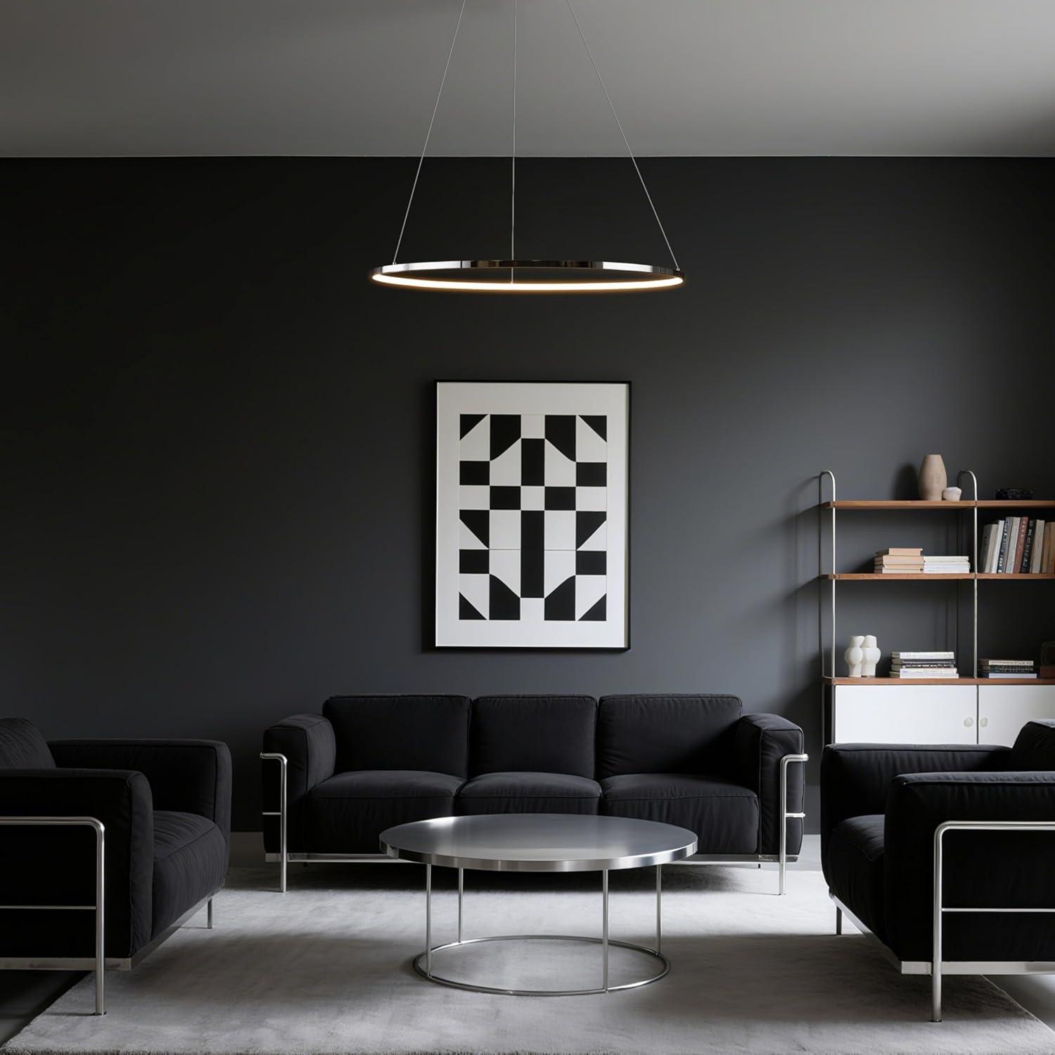 Circulo 34.88" Modern Bohemian Iron Integrated LED Pendant, Chrome