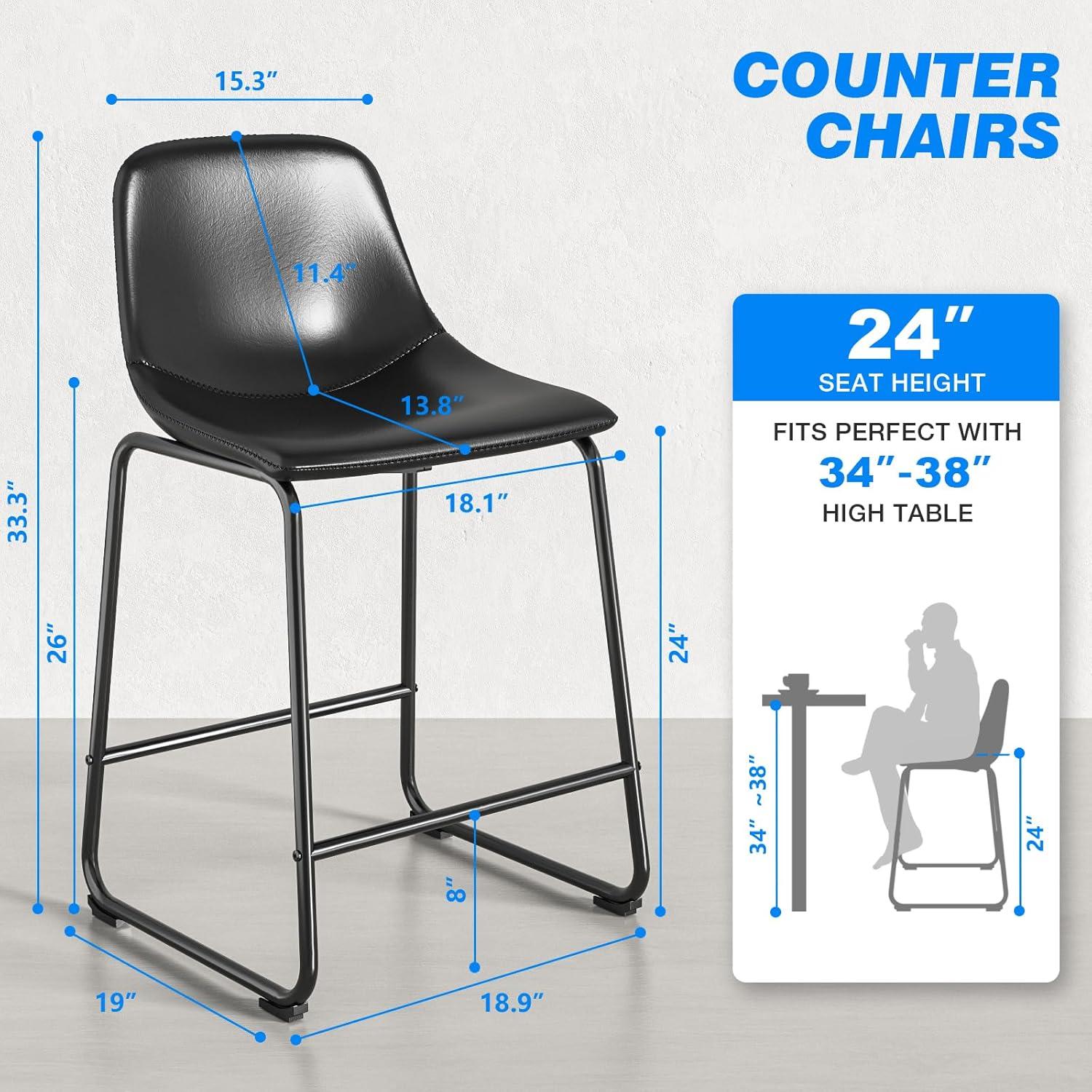 TAVR Dining Chairs Set of 2, Armless Counter Height Stools with Back Hold up to 500 lbs for Home, Kitchen, Dining Room, Bar, Coffee Shop, Industrial Vintage , Black