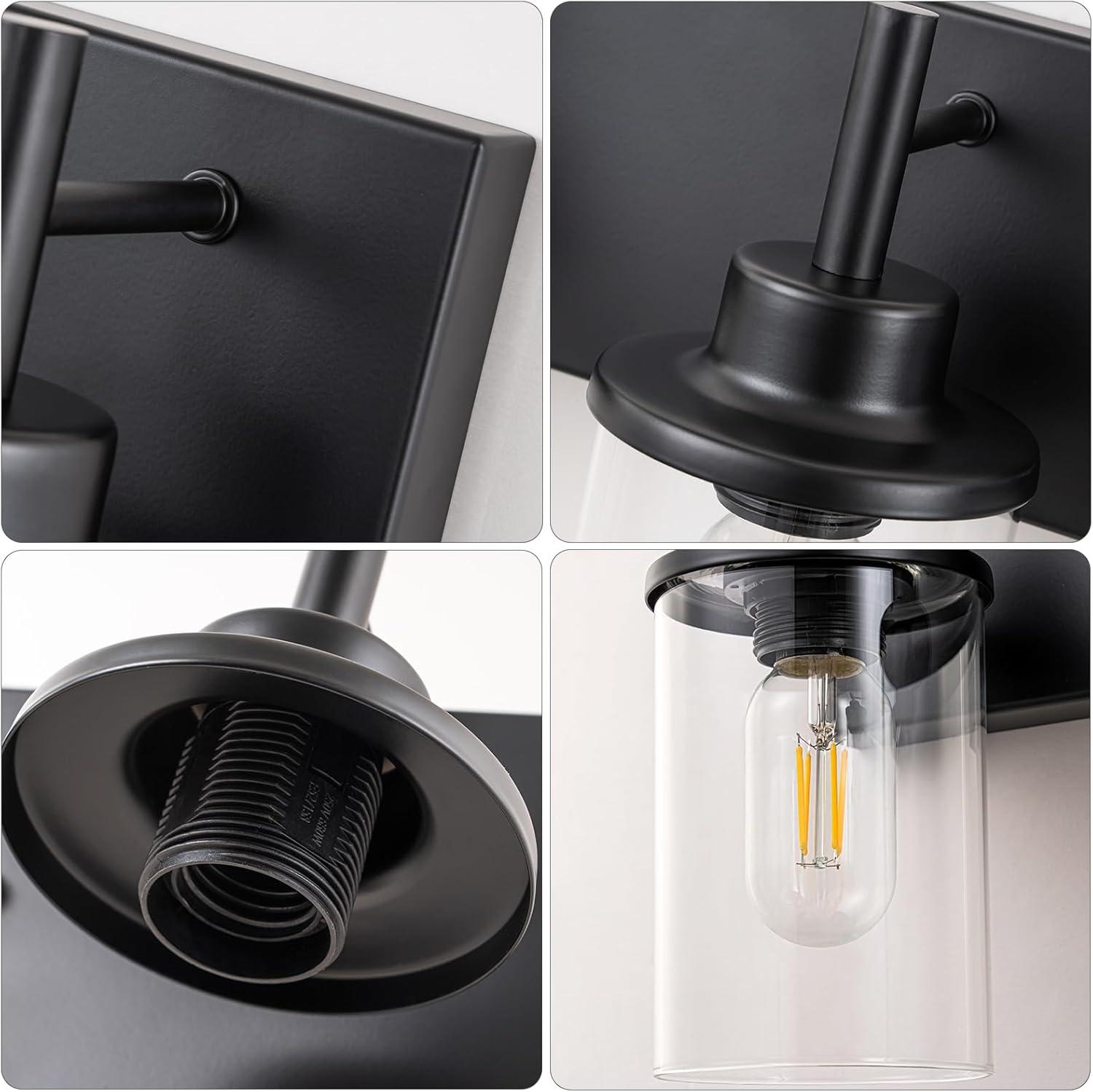 Matte Black 5-Light Bathroom Vanity Fixture with Glass Shades