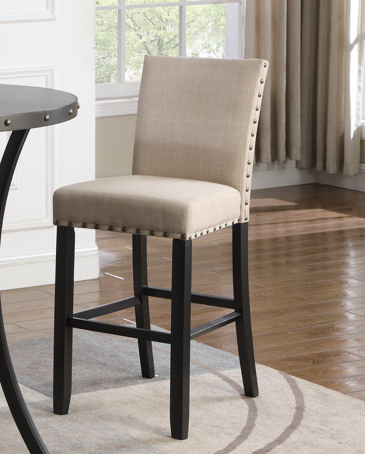 Roundhill Furniture Biony Fabric and Wood Bar Stool, Tan, Upholstered Back, Set of 2, 29"