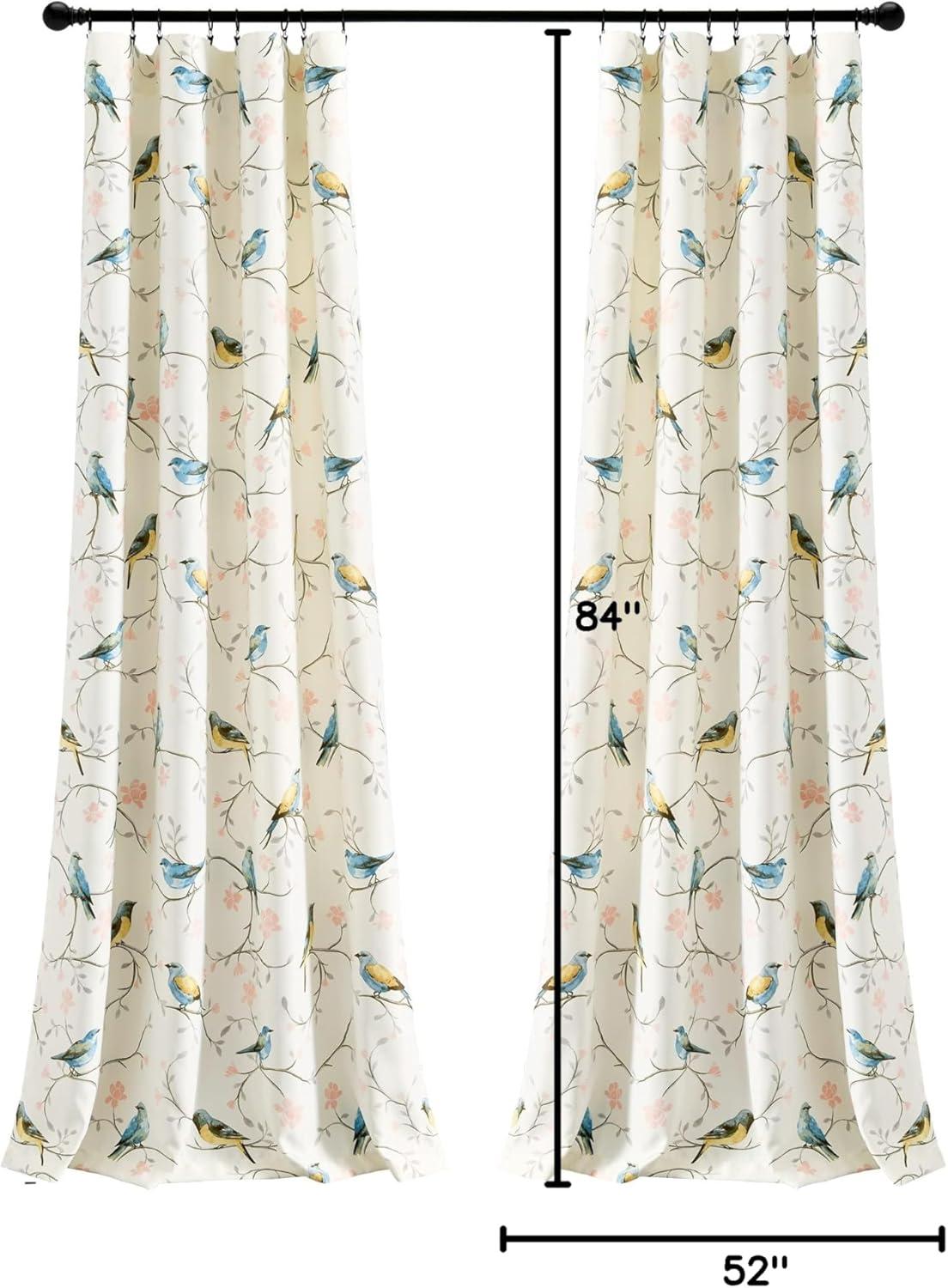 Botanical Bird And Flower Polyester Room Darkening Curtain Pair