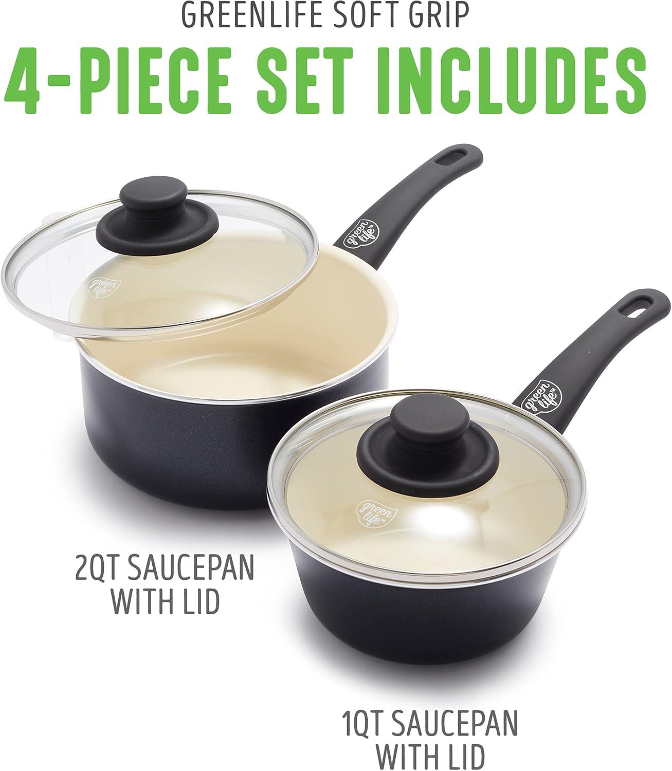 Black and Cream Aluminum Nonstick Saucepan Set with Glass Lids