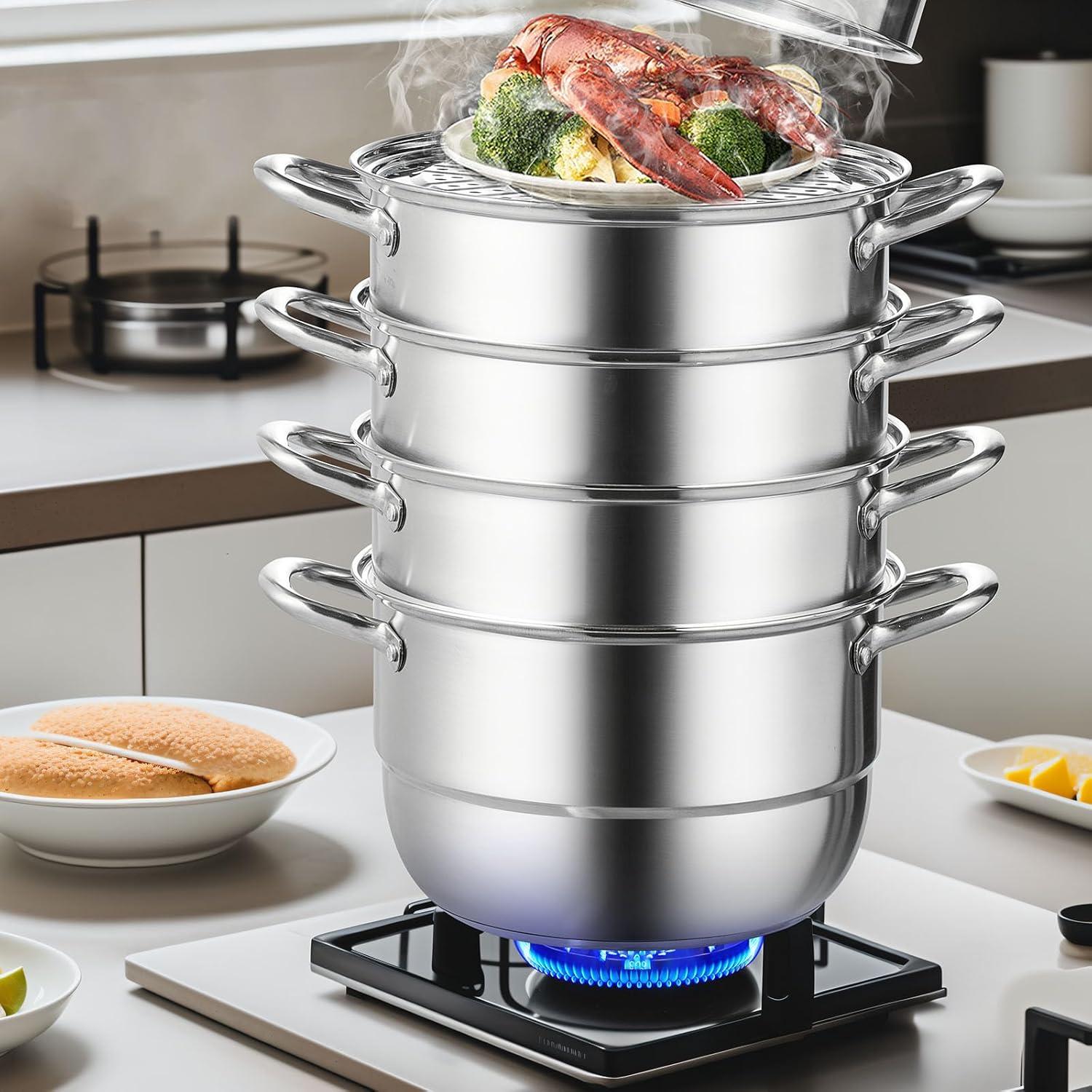VEVOR 3-Tier Commercial Food Warmer Display, 1000W Food Display Warmer with Light, Adjustable Shelf and Temperature Display, 86℉~185℉ Steam Heating, 57L for Hamburger, Pizza, Bread, Fried Chicken