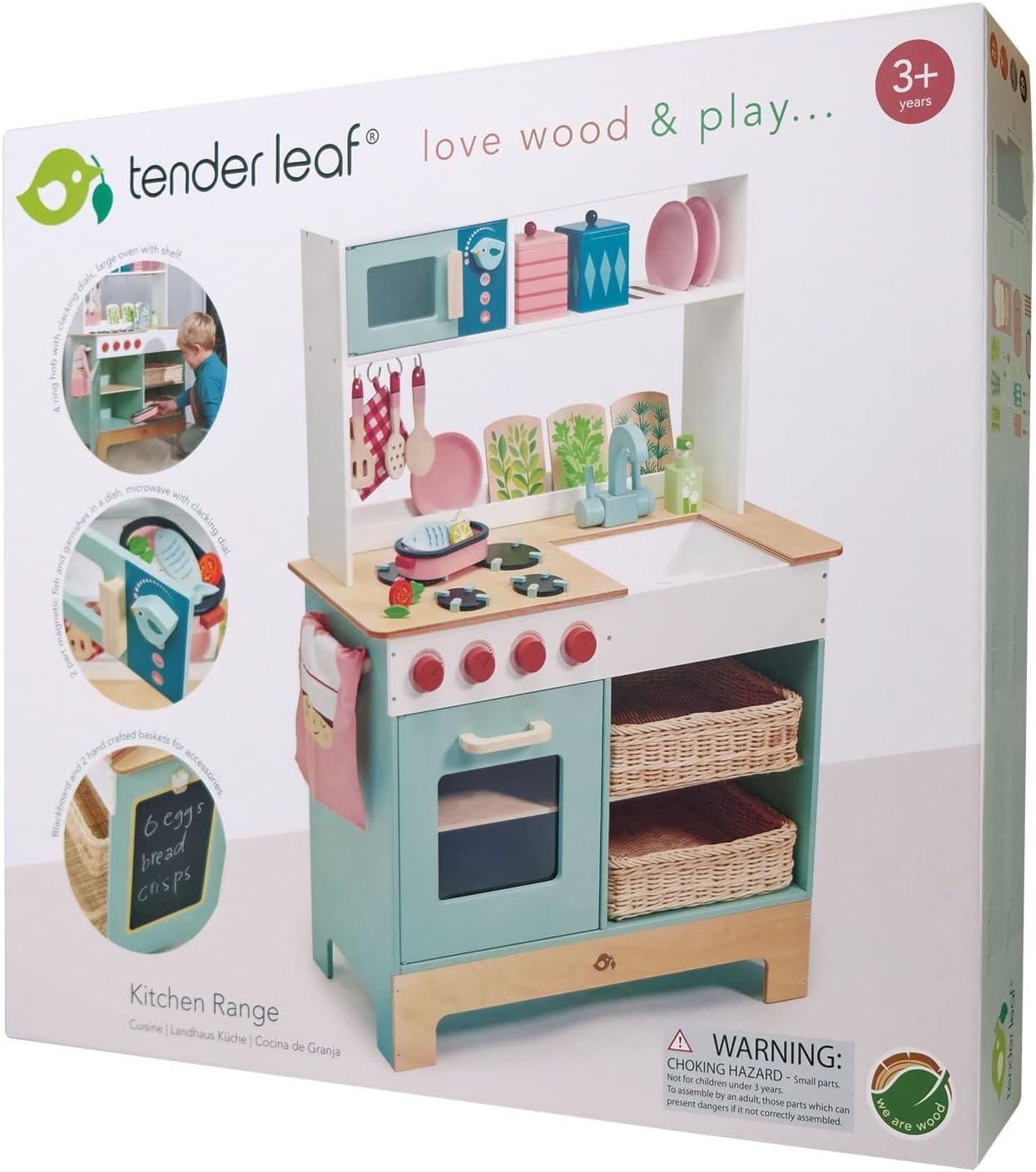 Pastel Wooden Play Kitchen Set with Wicker Baskets