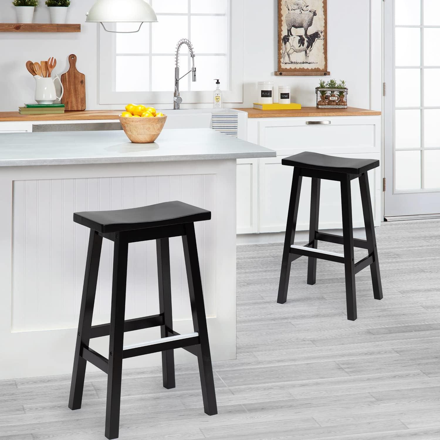 QuellQuest Bar Stools Set of 2 for Kitchen Counter Solid Wooden Saddle Stools 24-Inch/30-Inch Height (Brown, 24 in)
