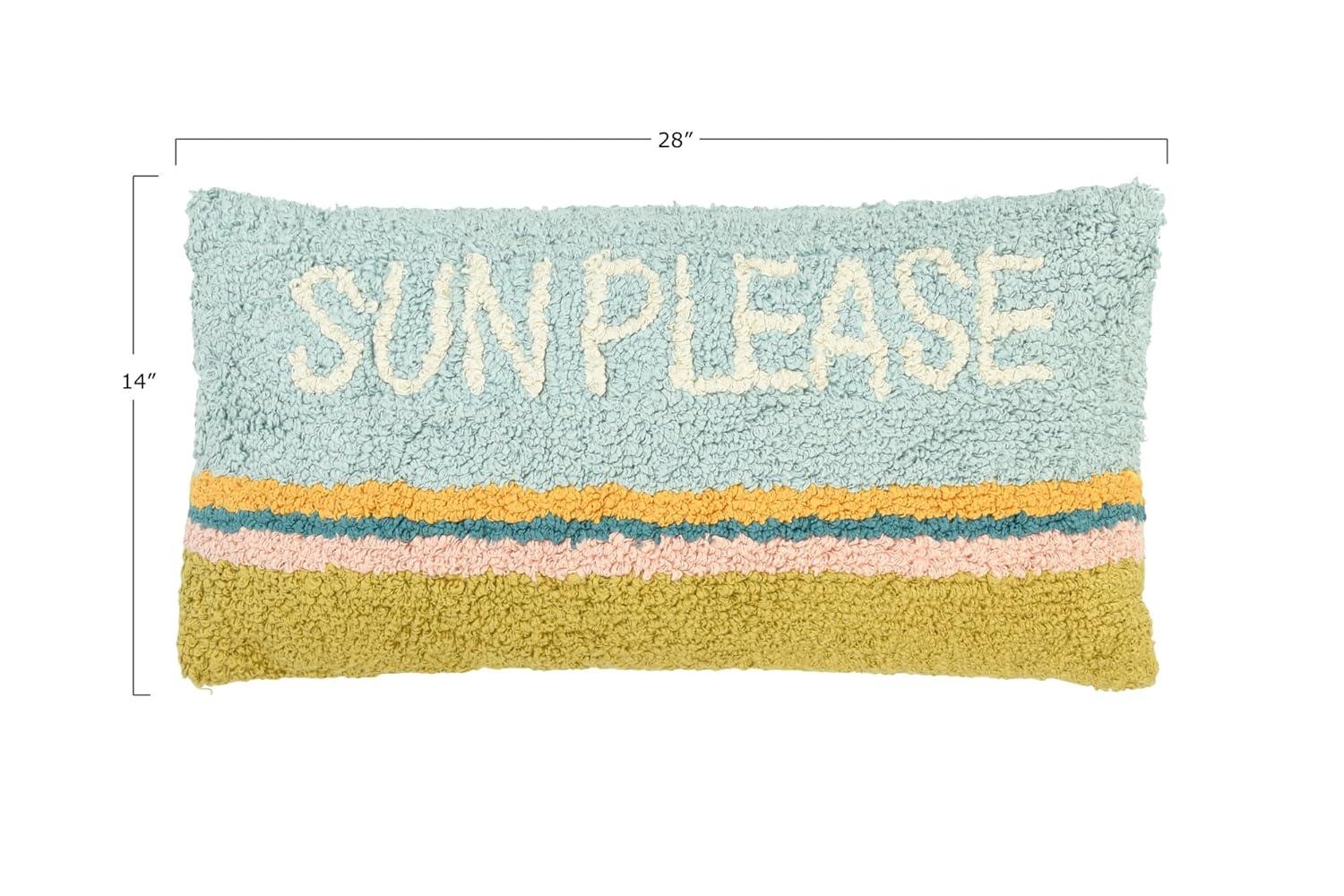 Creative Co-Op Woven Cotton Punch Hook Lumbar Pillow with "Sun Please" Design