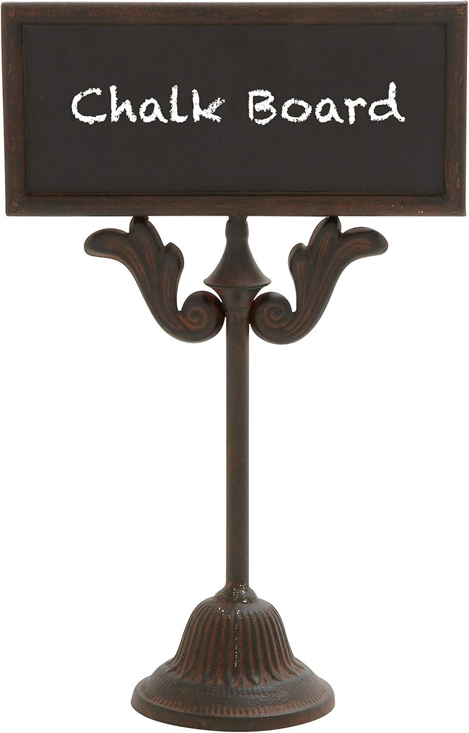 Rustic Brown Iron Chalkboard Stand with Pedestal Base