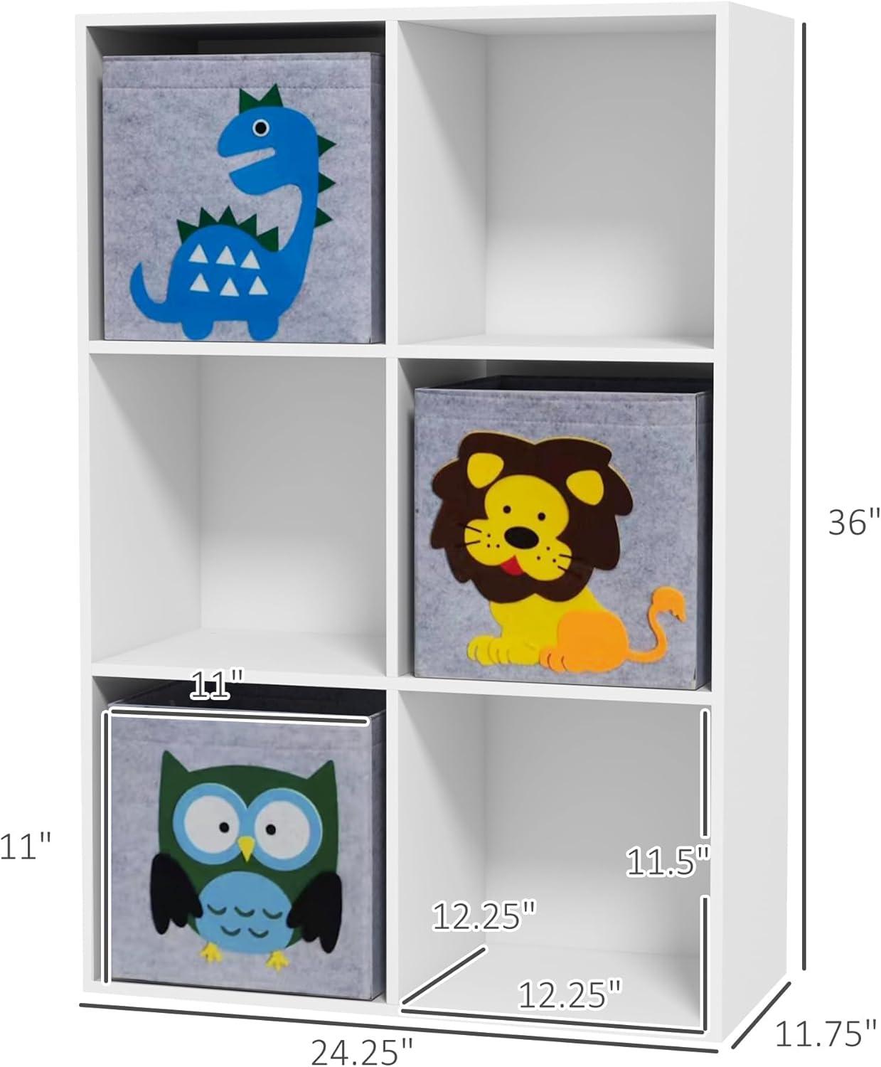 Children's Toy Organizer, Toy Storage with 3 Storage Bins and Cute Animal Design, Toy Shelf for Kids 3+ Years Old, White