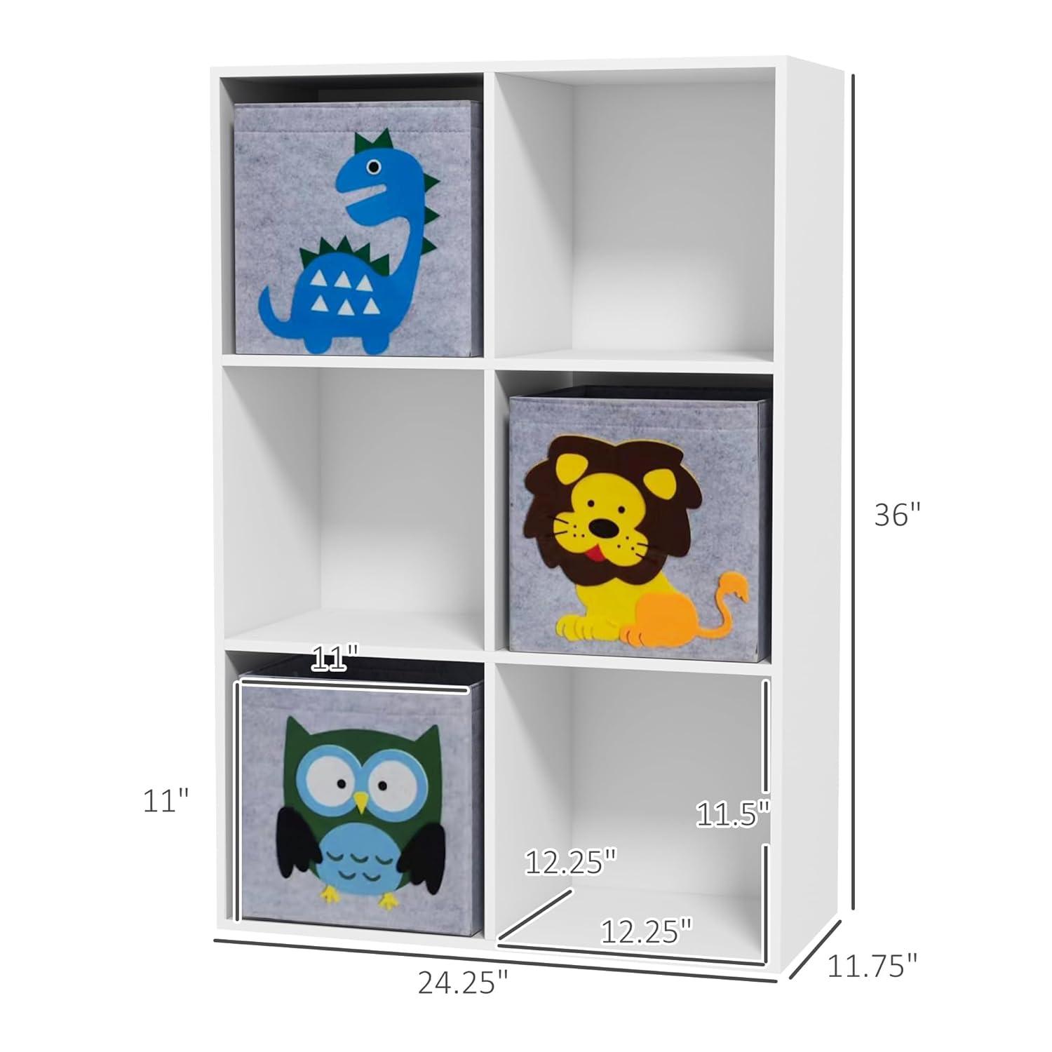 Children's Toy Organizer, Toy Storage with 3 Storage Bins and Cute Animal Design, Toy Shelf for Kids 3+ Years Old, White
