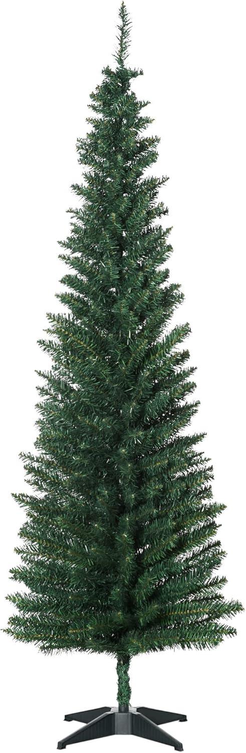 HOMCOM 6 FT Tall Unlit Slim Fir Artificial Christmas Tree with Realistic Branches, and 583 Tips, Green