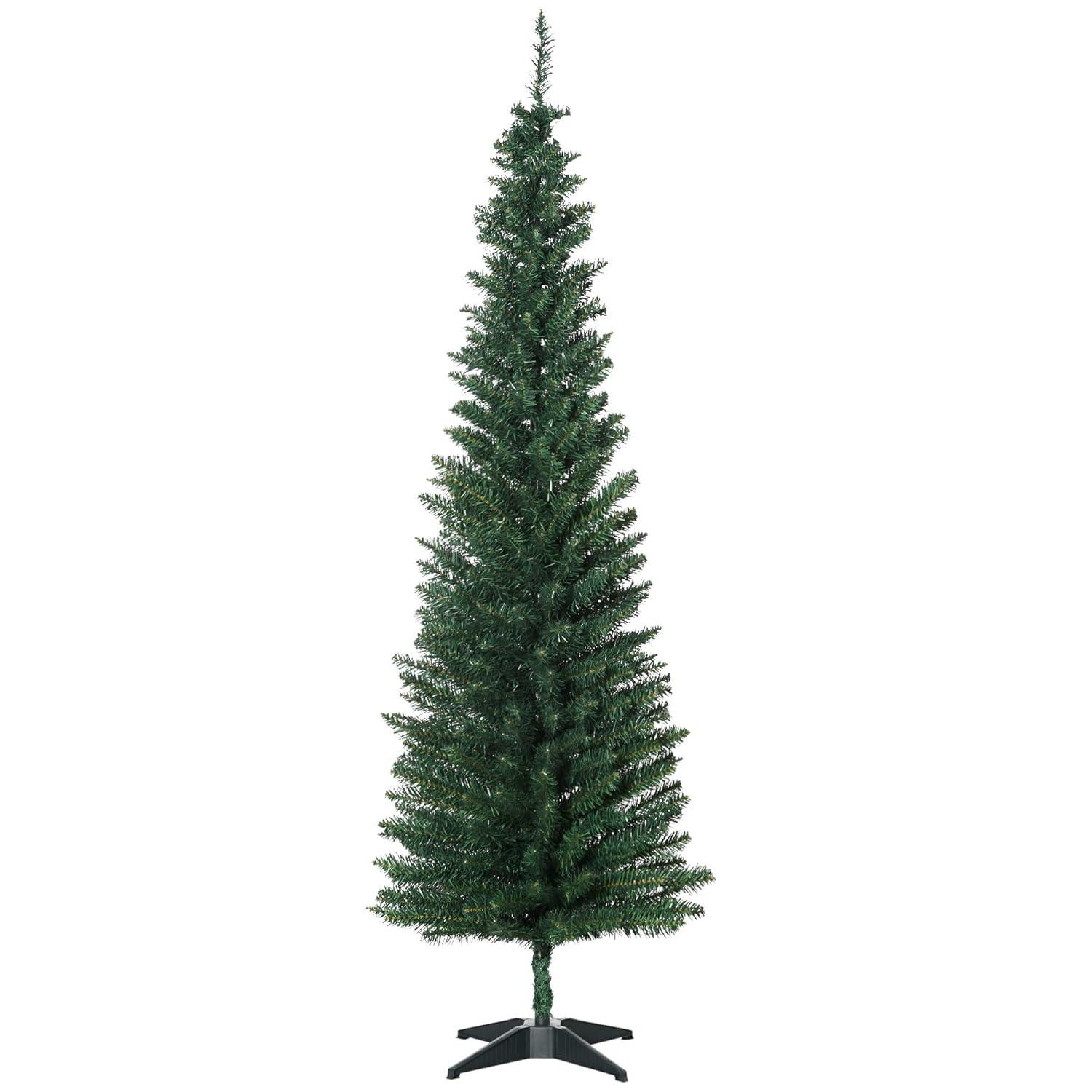 HOMCOM 6 FT Tall Unlit Slim Fir Artificial Christmas Tree with Realistic Branches, and 583 Tips, Green