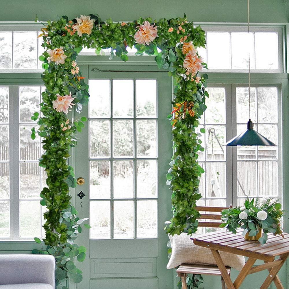 Morttic 84ft 12 Pack / 82 inch, Artificial Ivy Garland Fake Leaf Plants Vine, Hanging Leaves Garlands for Wedding Party Garden Kitchen Outdoor Greenery Wall Decor Green