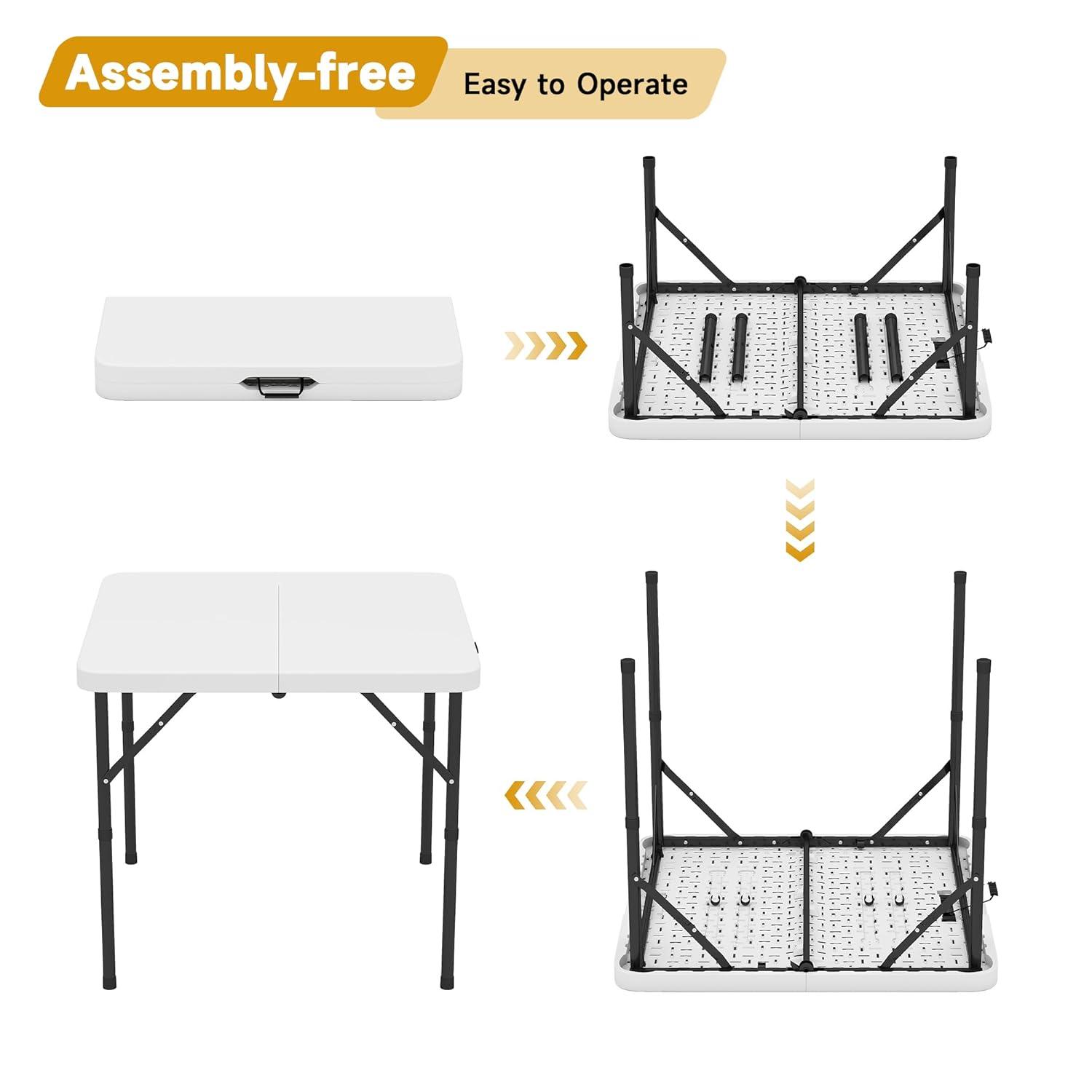 4 ft Portable Folding Table, Idustrial Heavy-Duty Foldable Table, HDPE Plastic Table, with Carrying Handle, Locks, Stright Legs for Indoor & Outdoor Party, Barbeque, Camping, Board Games - White