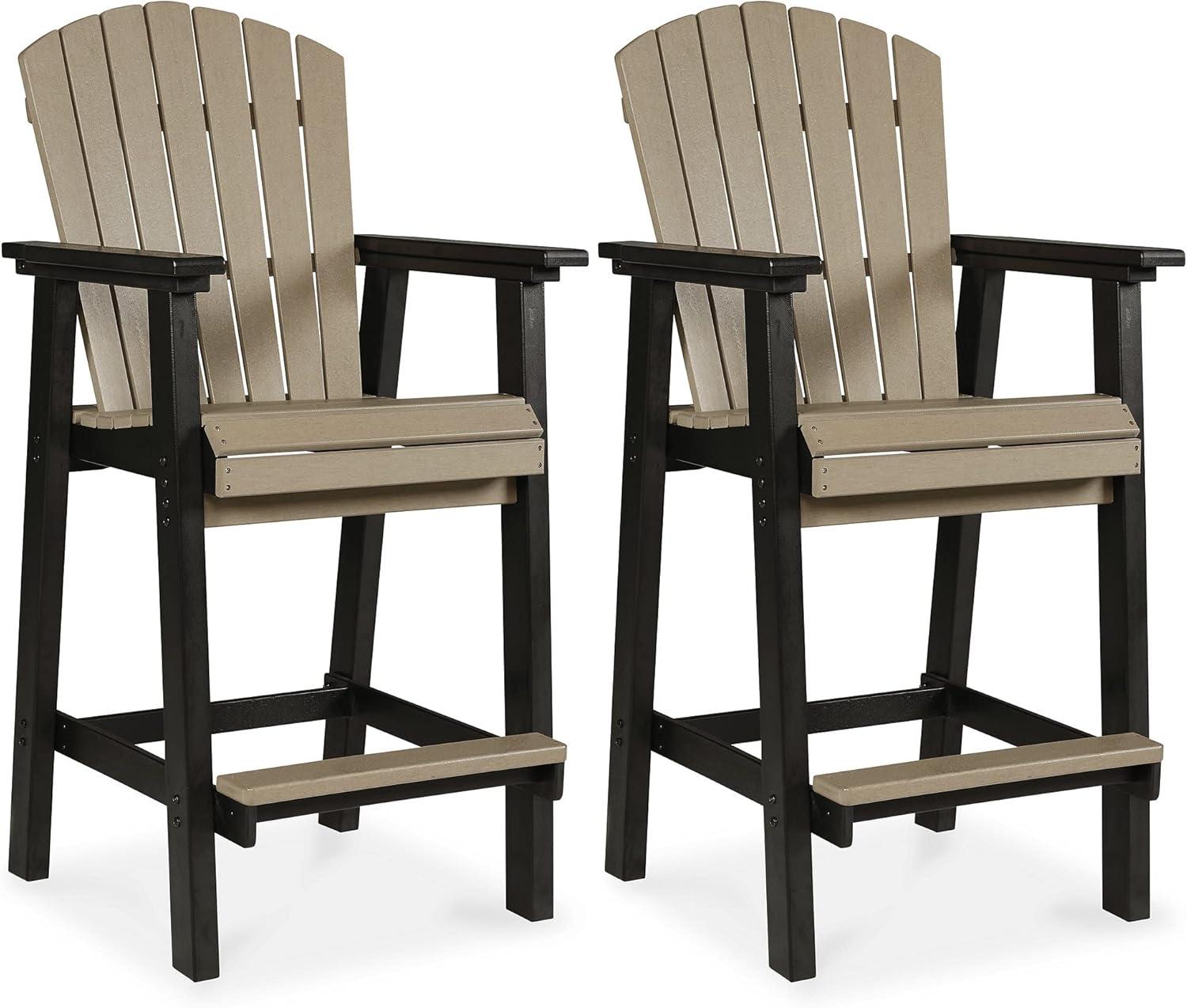 Beige and Black Outdoor Resin Bar Stools, Set of 2