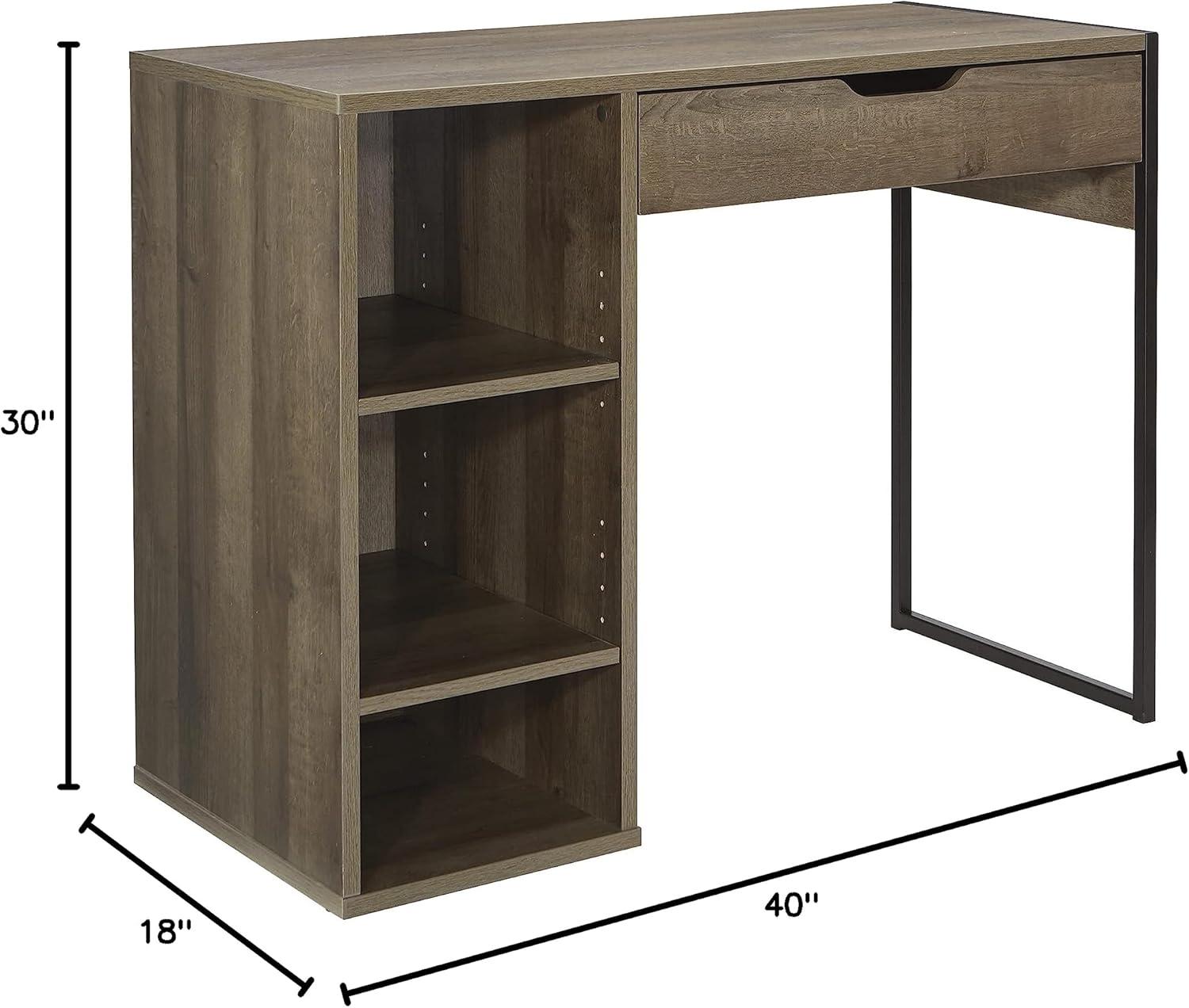 OSP Home Furnishings Ravel 40"W Wood Desk with Open Storage in Grey Oak